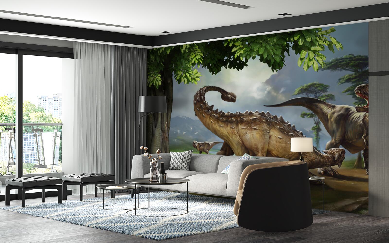Fototapeta mural, dinozaur i ściana
