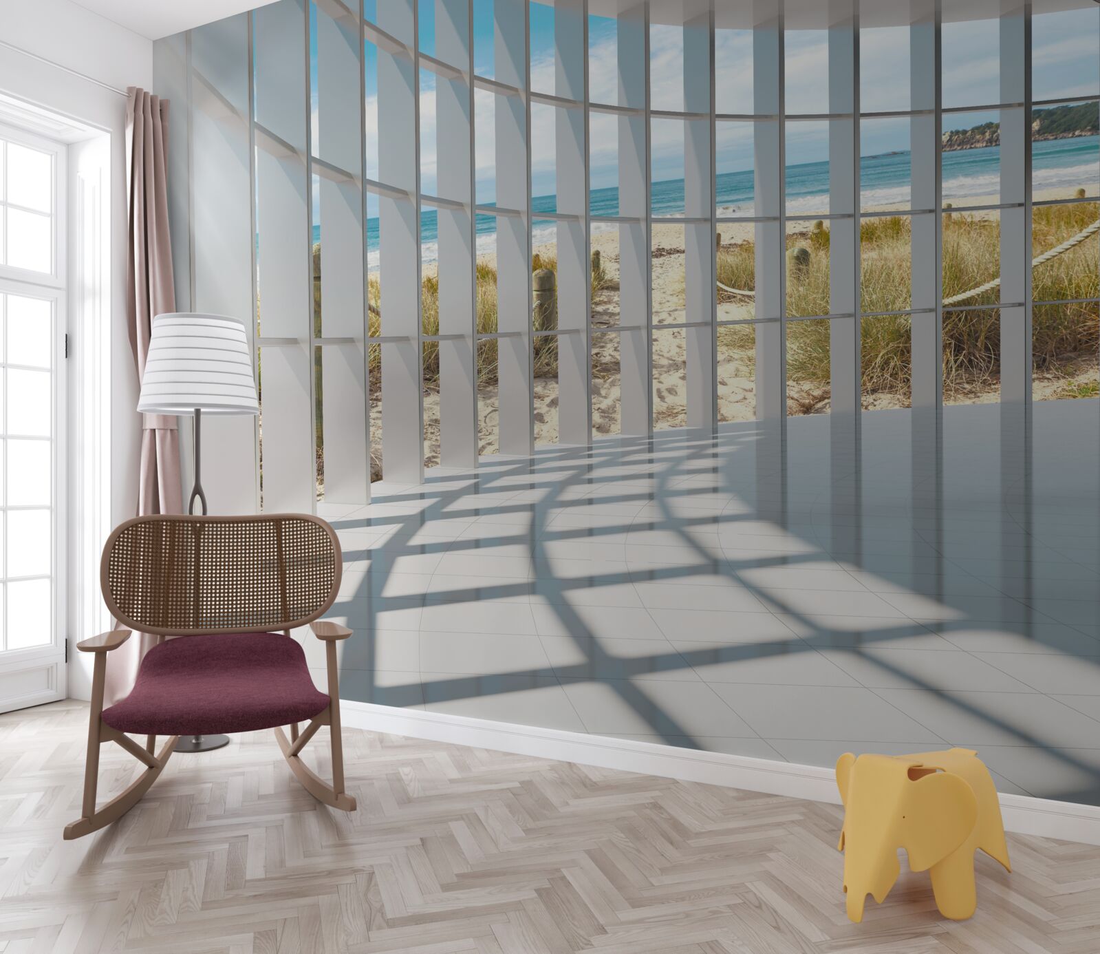 Fototapeta oświetlenie 3d i naturalne elementy dekoracji ścian