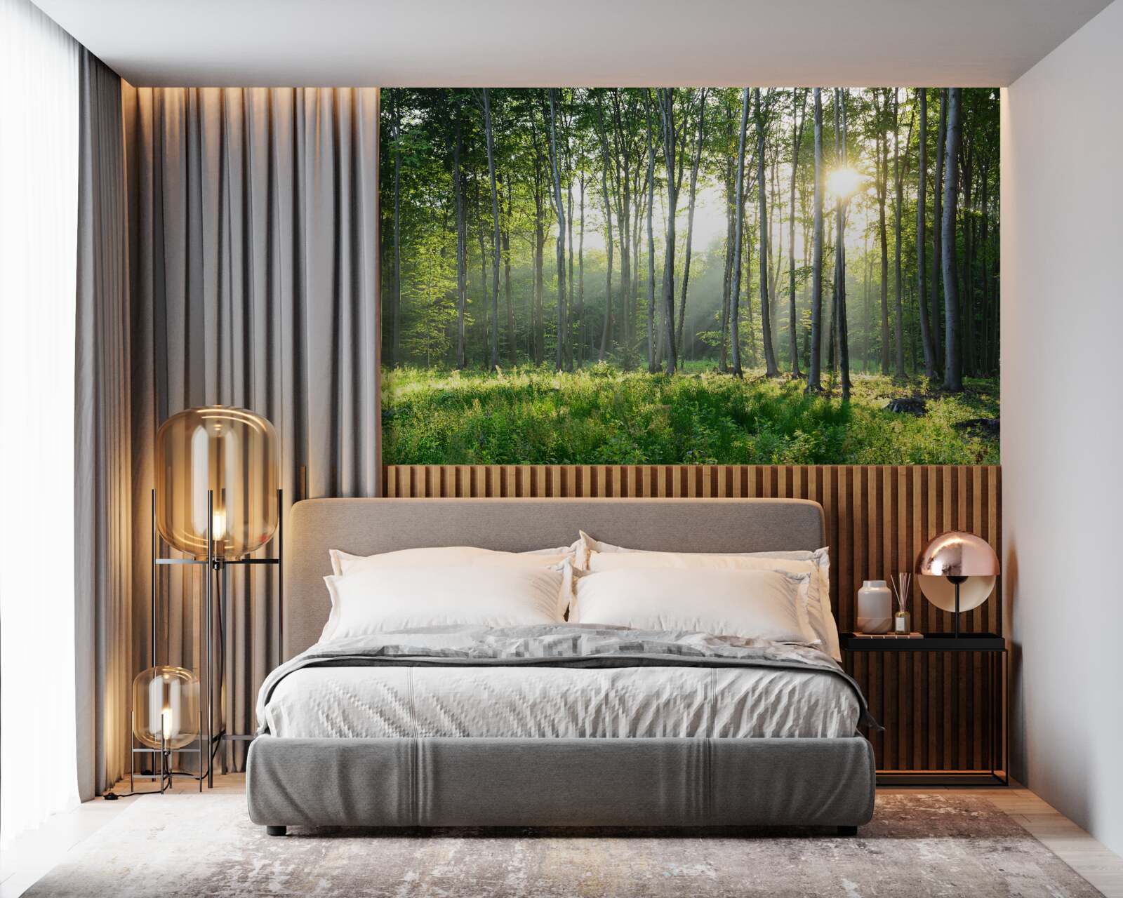 Fototapeta las oświetlony słońcem