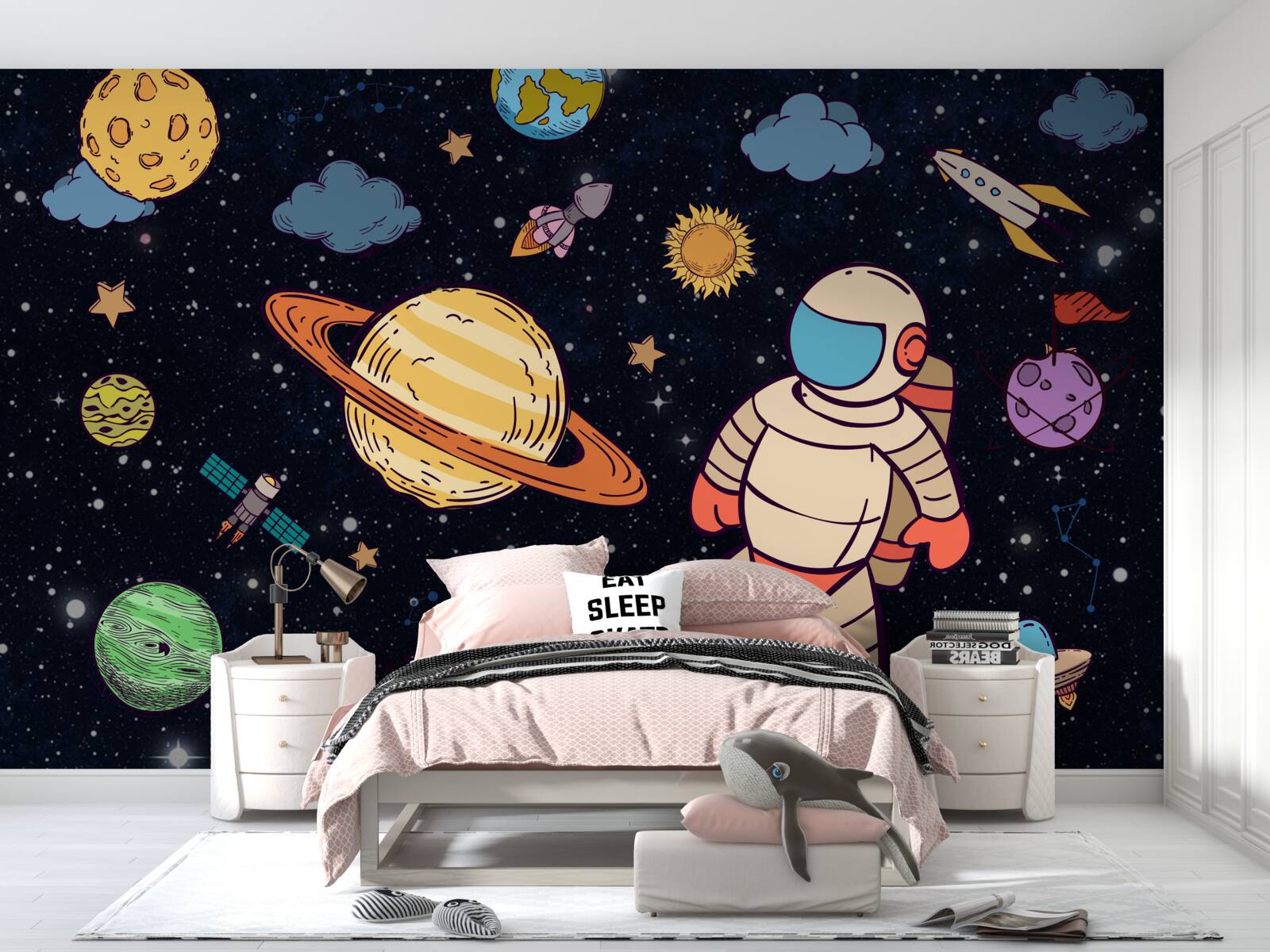 Fototapeta astronauta wśród ciał niebieskich