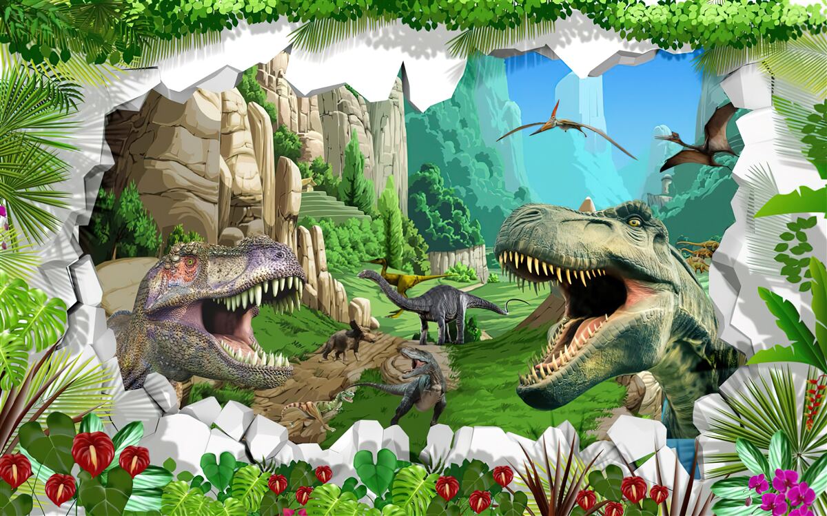 Fototapeta góry i dinozaury