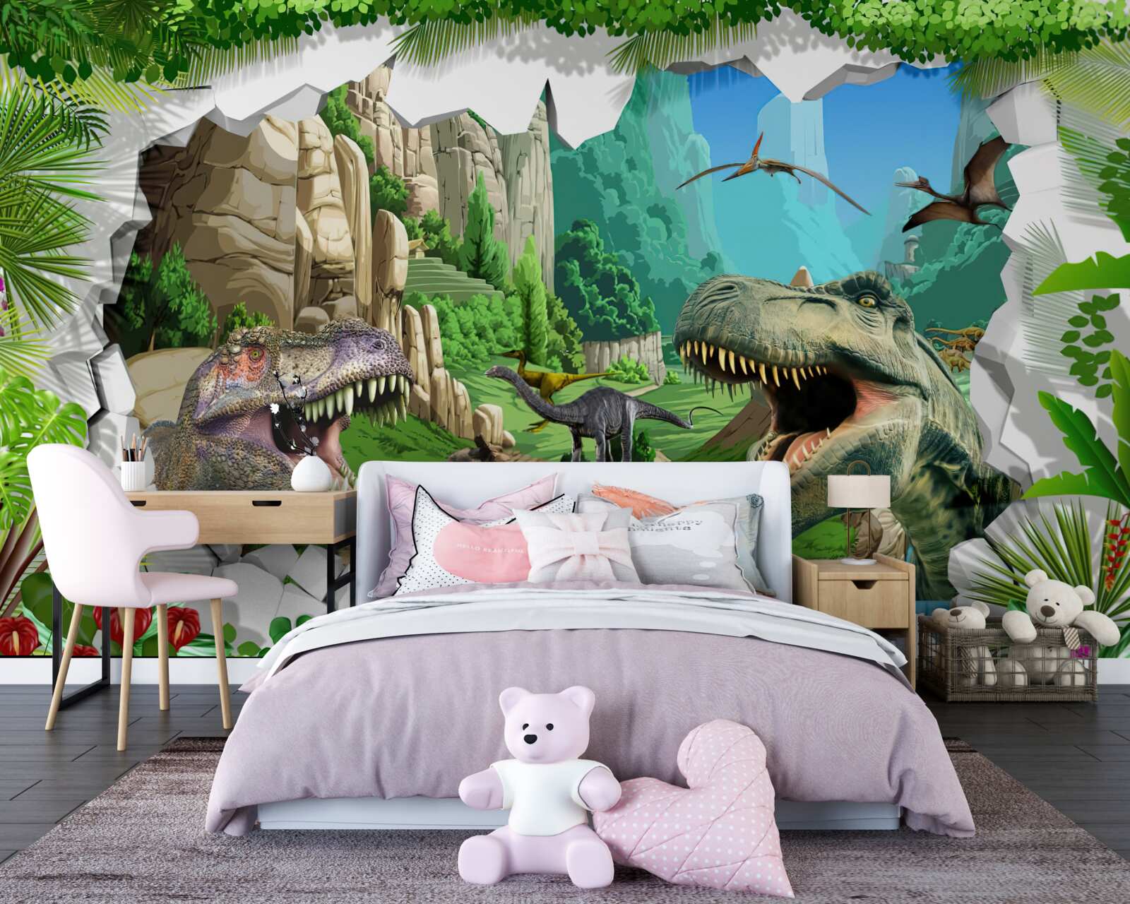 Fototapeta góry i dinozaury