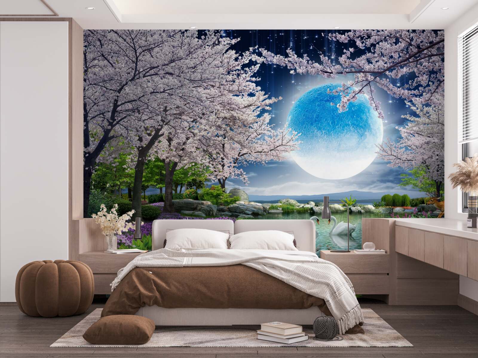 Fototapeta księżyc wisi nad łabędziami