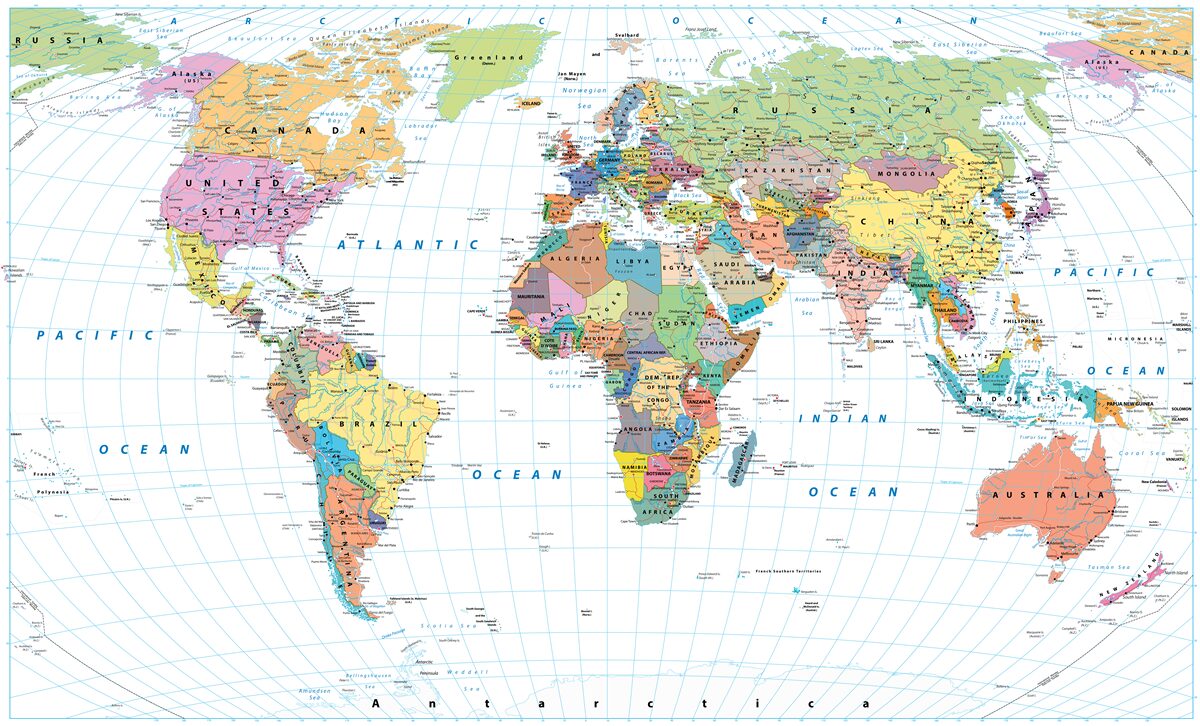 Fototapeta mapa świata z geopolitycznego punktu widzenia