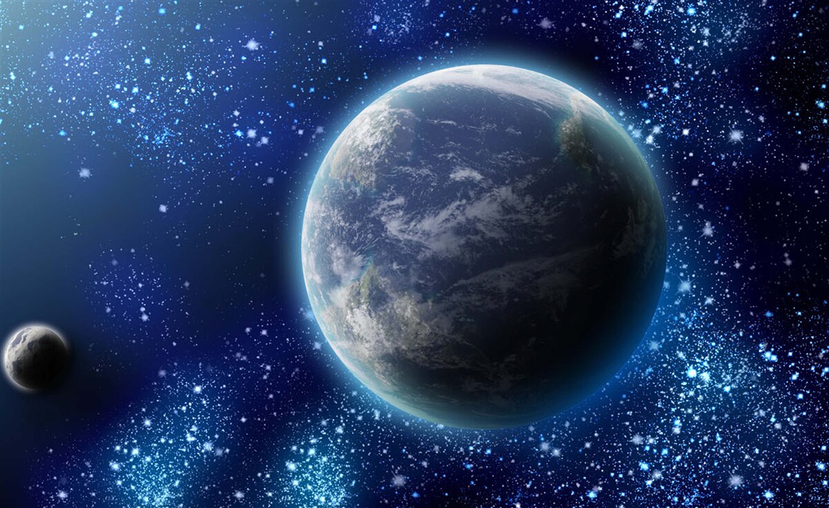 Fototapeta planeta ziemia i jej przestrzeń prawie świetlna