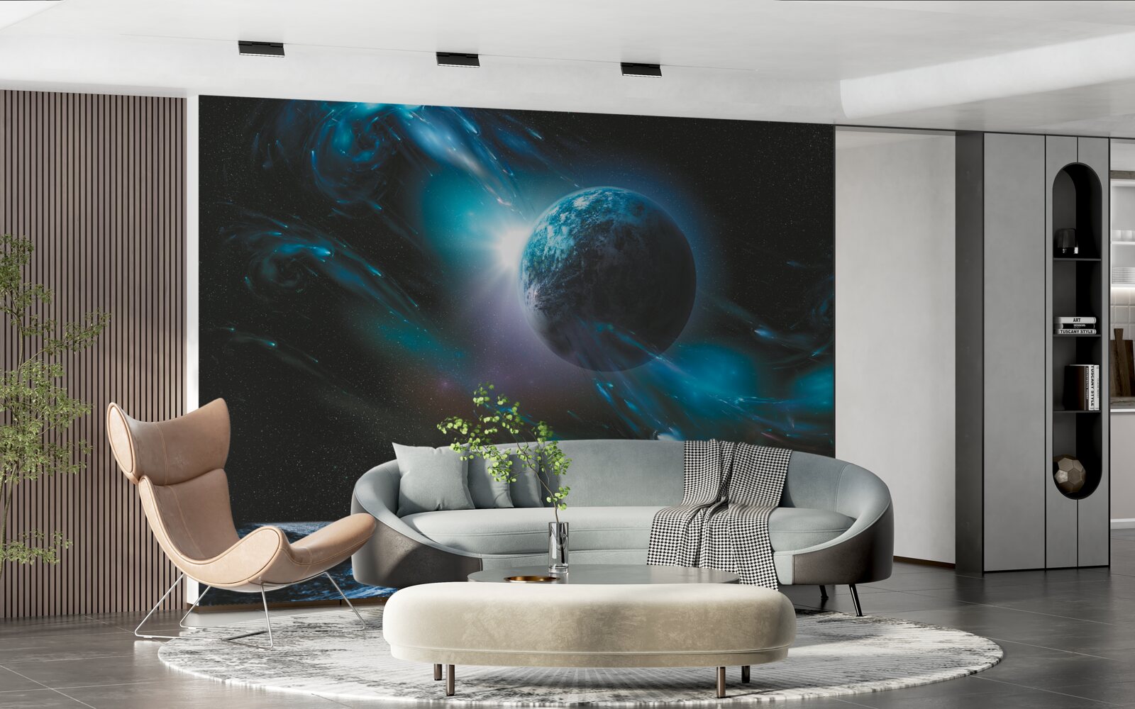 Fototapeta nocą planeta spowija kosmiczna mgła