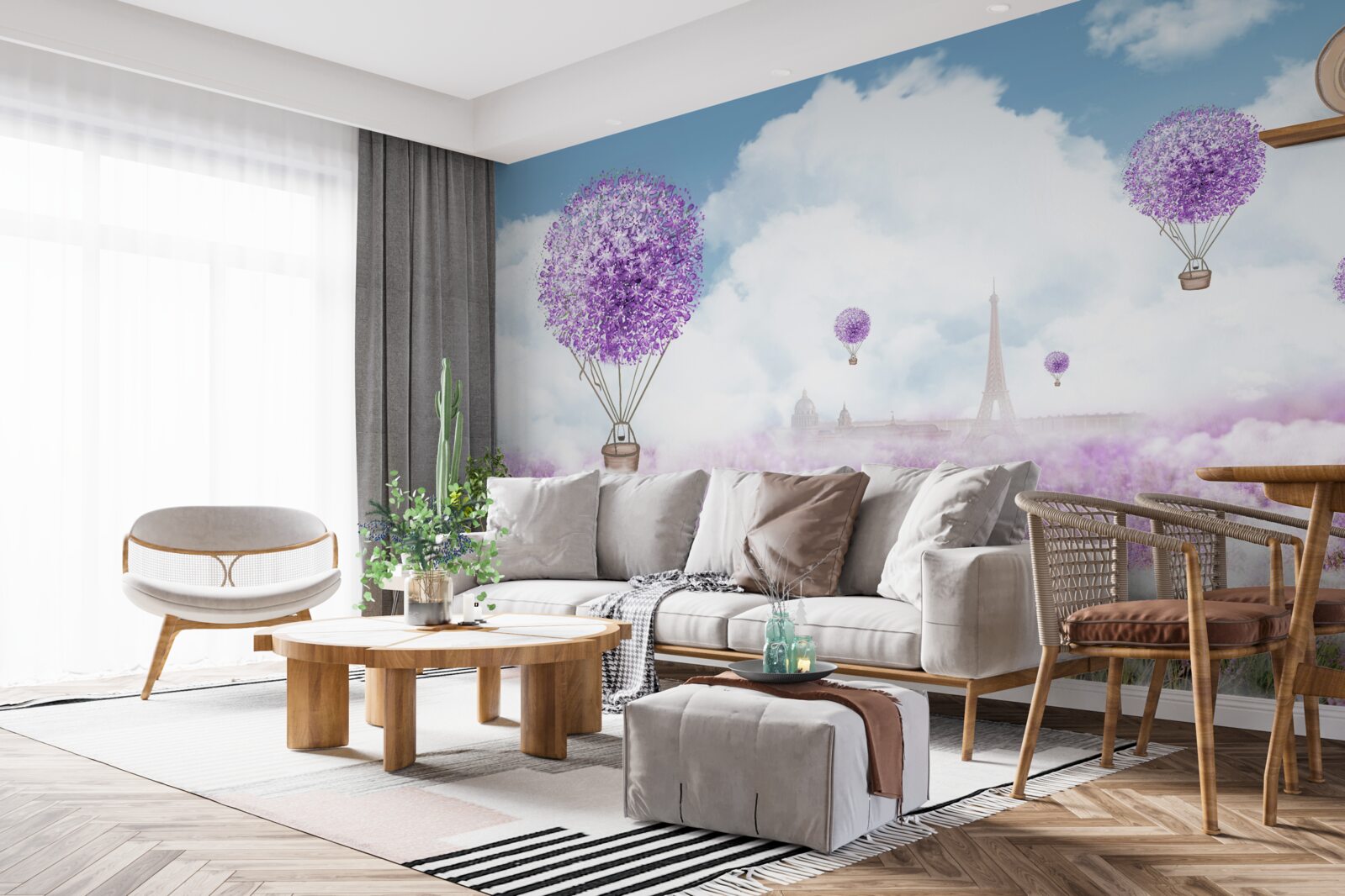 Fototapeta balony ciepłego powietrza lecą nad polem lawendy