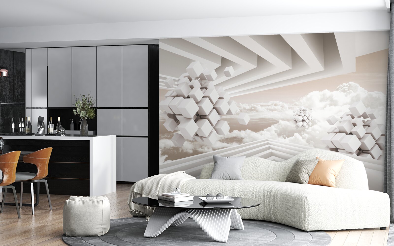 Fototapeta chmury 3d na jasnej powierzchni