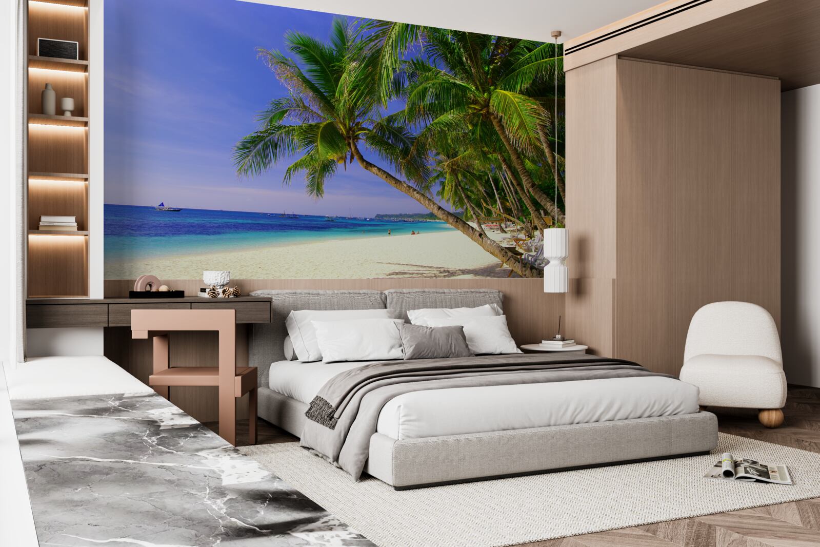 Fototapeta piaszczyste plaże z palmami i spokojnym oceanem
