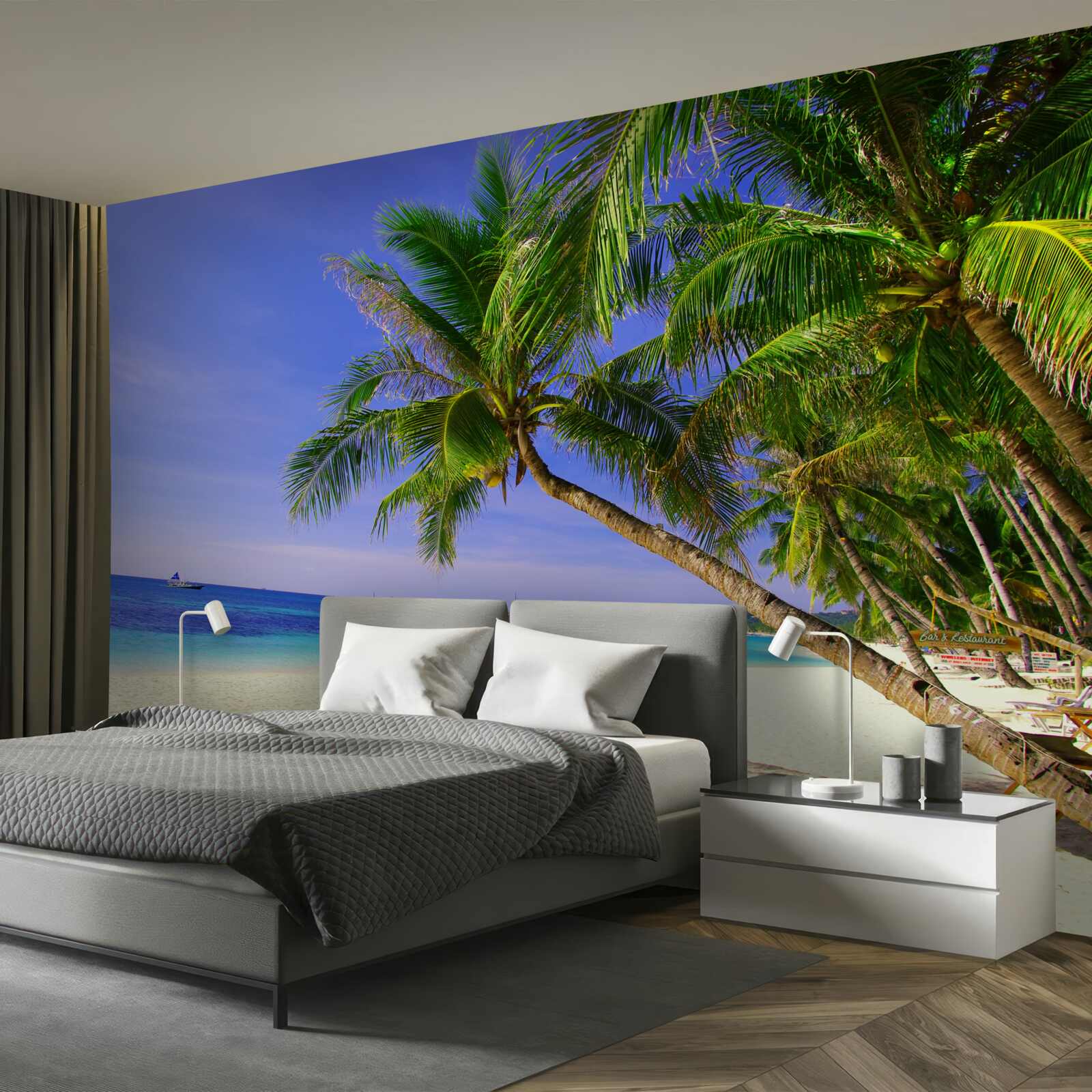 Fototapeta piaszczyste plaże z palmami i spokojnym oceanem