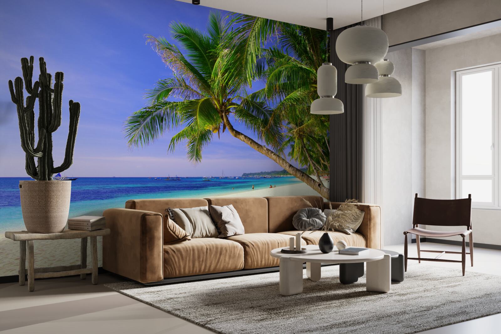 Fototapeta piaszczyste plaże z palmami i spokojnym oceanem