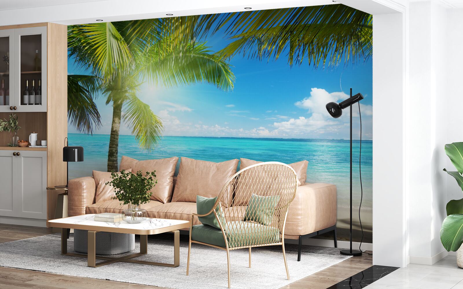 Fototapeta spokojna egzotyczna plaża ozdobiona palmami