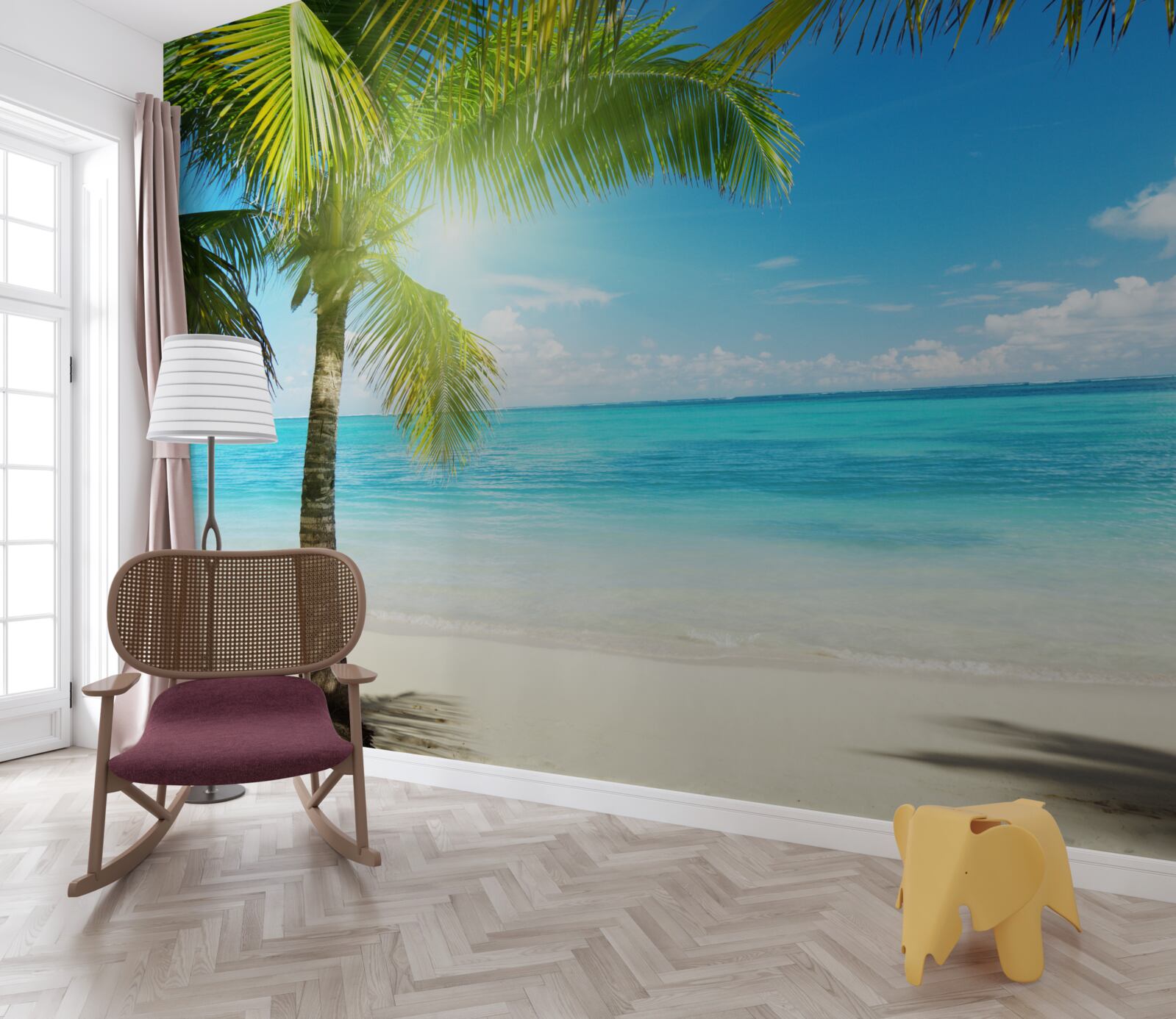 Fototapeta spokojna egzotyczna plaża ozdobiona palmami