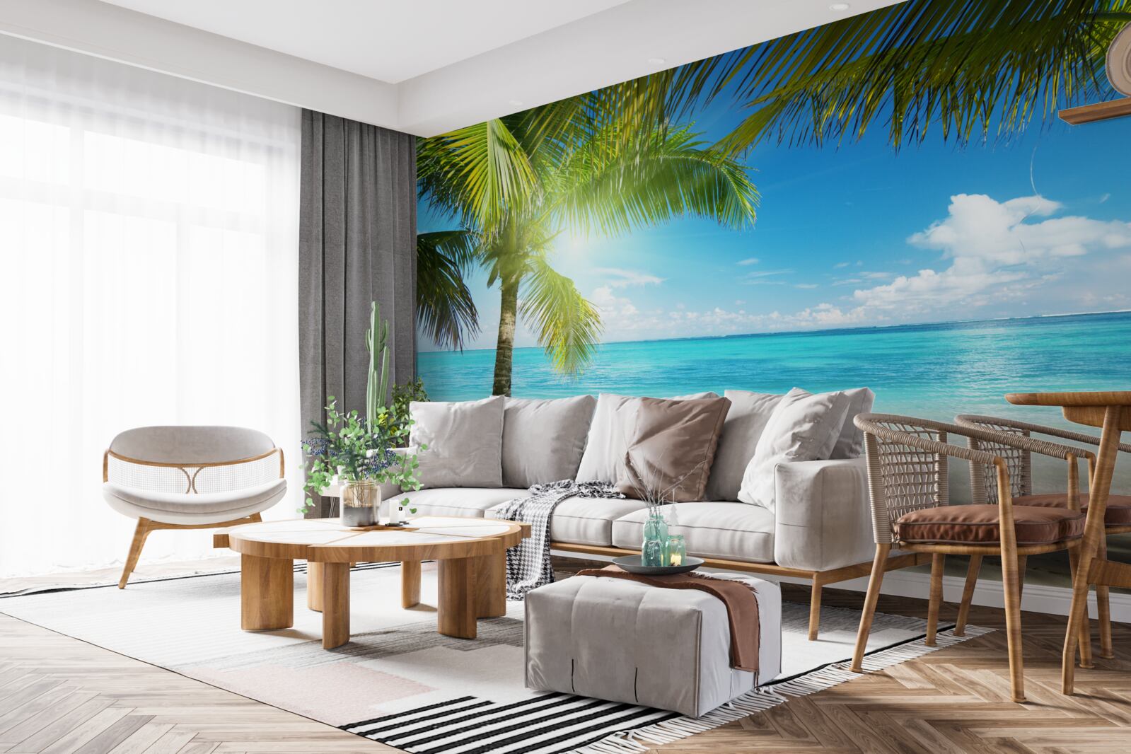 Fototapeta spokojna egzotyczna plaża ozdobiona palmami
