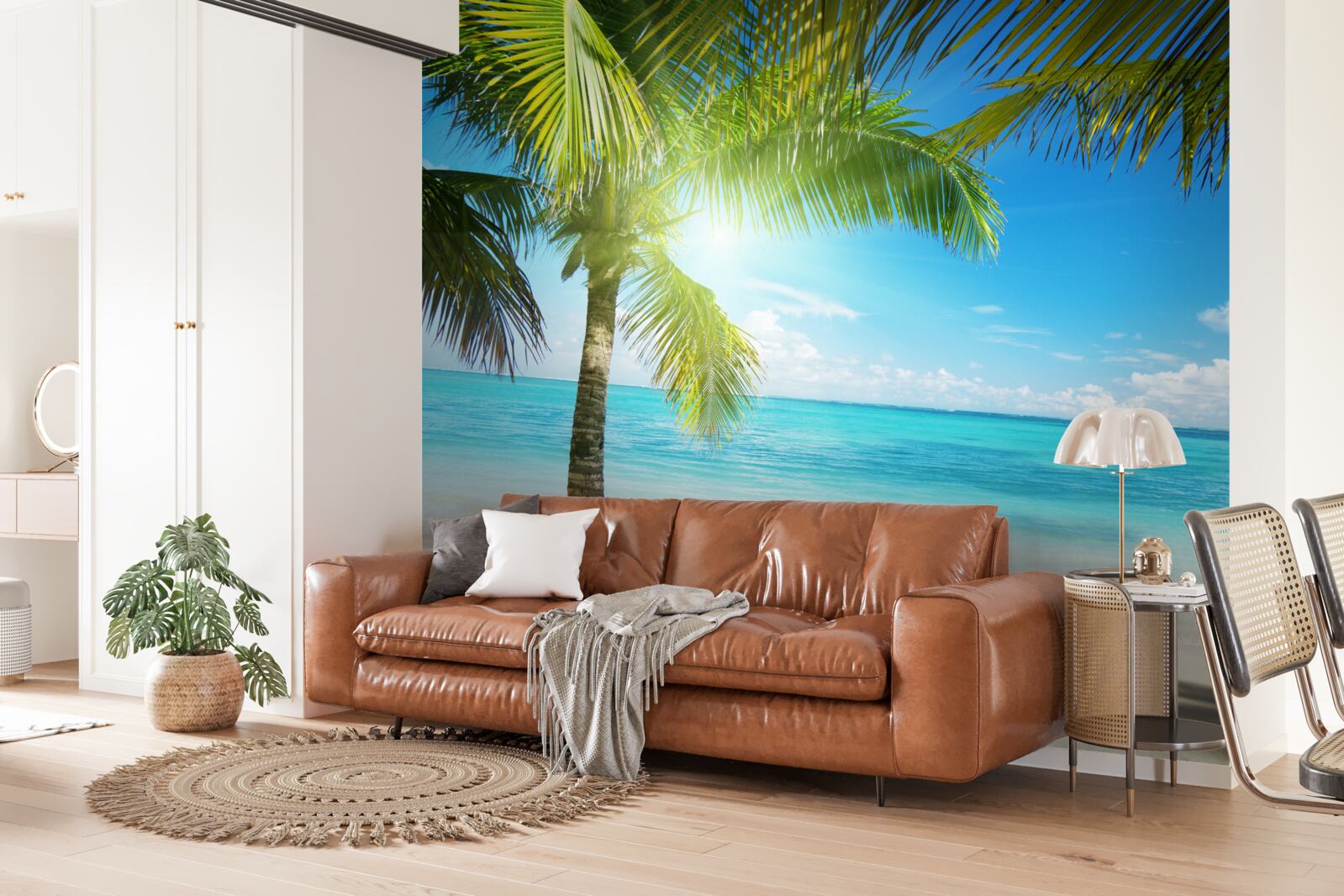 Fototapeta spokojna egzotyczna plaża ozdobiona palmami