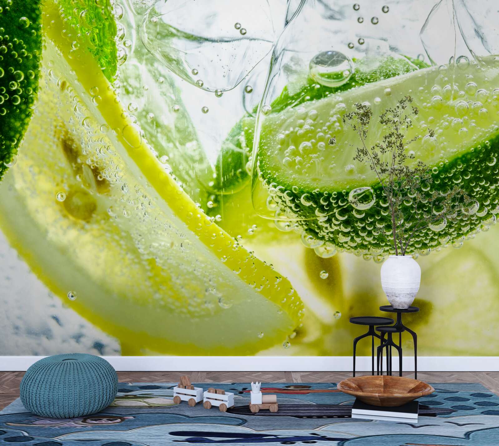 Fototapeta plasterki cytryny i limonki w szklance wody