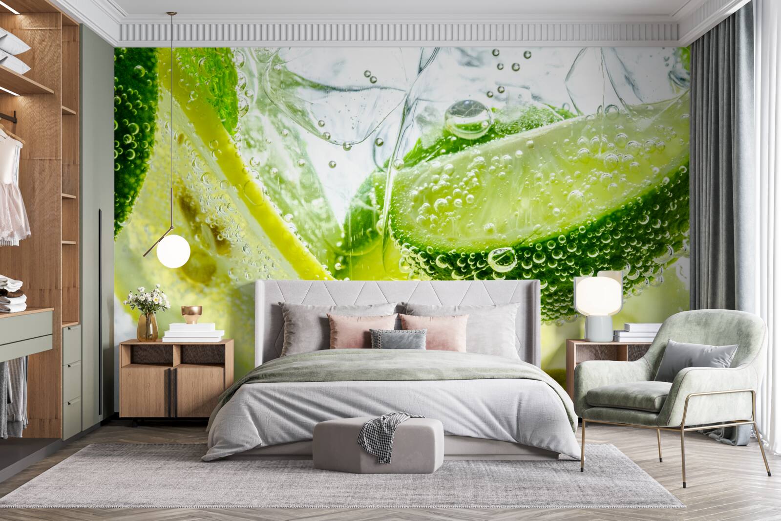 Fototapeta plasterki cytryny i limonki w szklance wody