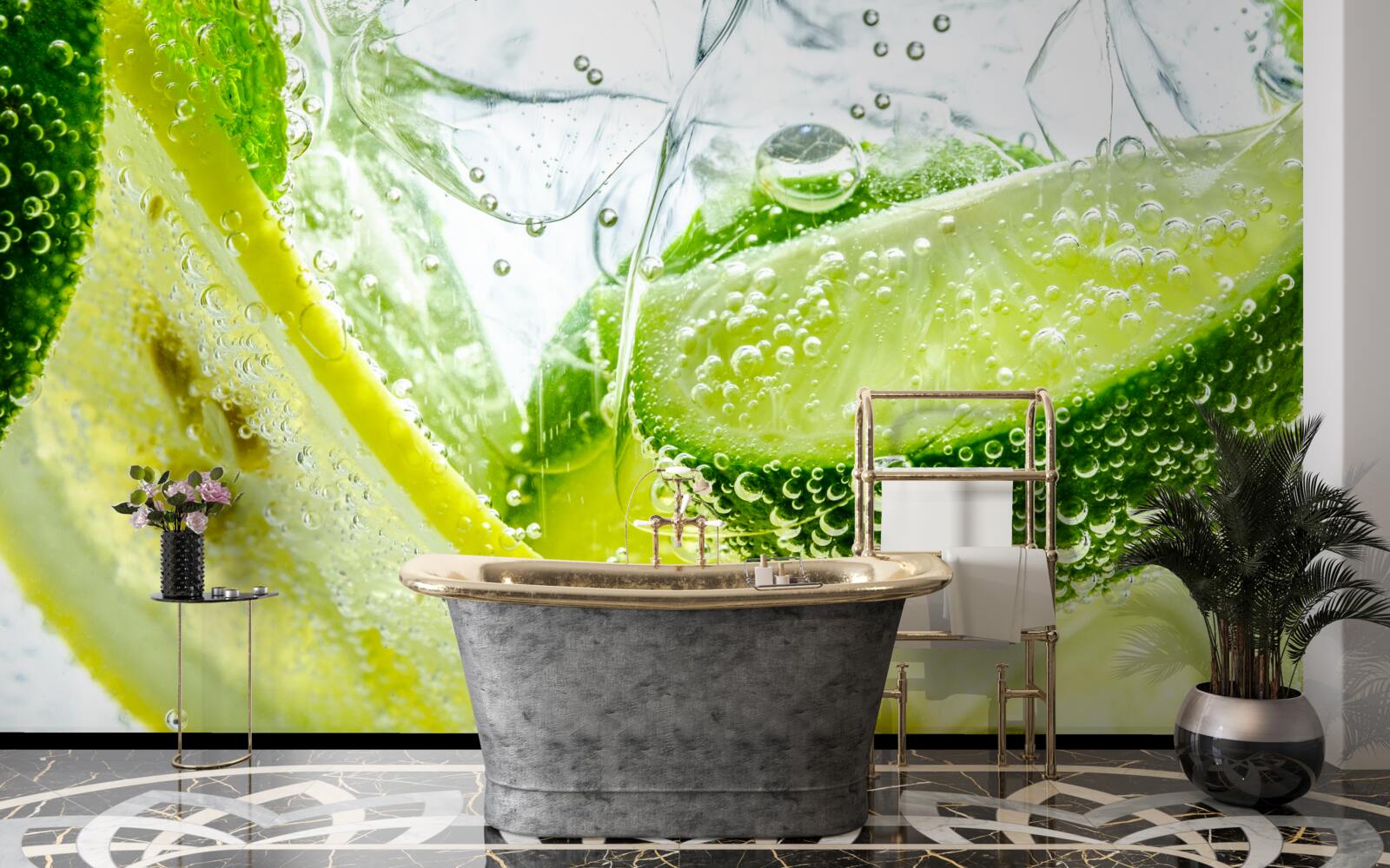 Fototapeta plasterki cytryny i limonki w szklance wody