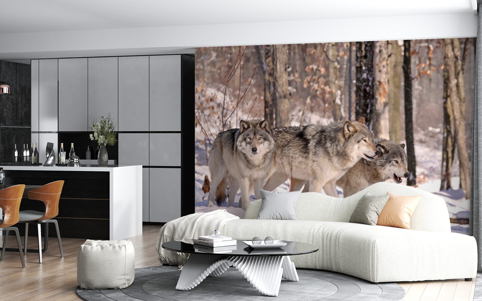 Fototapeta grupa wilków w zimowym lesie