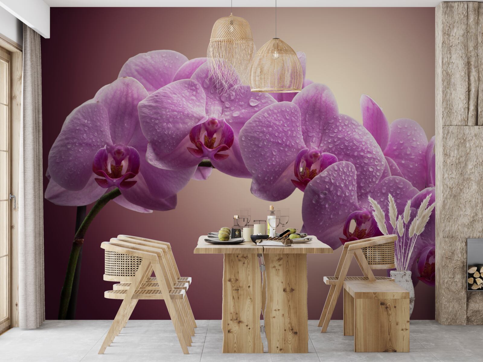 Fototapeta kwitnąca gałąź liliowej orchidei