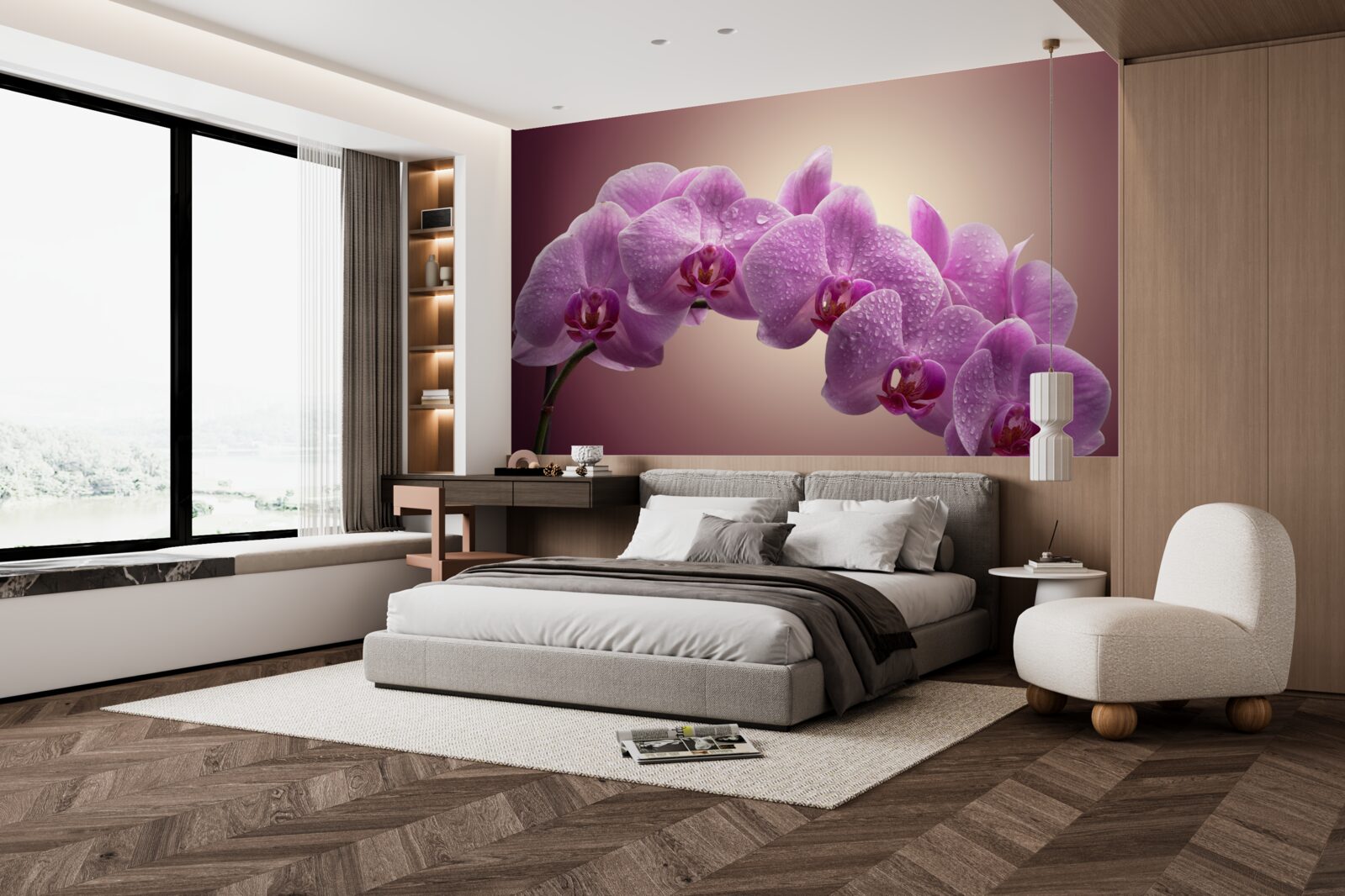 Fototapeta kwitnąca gałąź liliowej orchidei