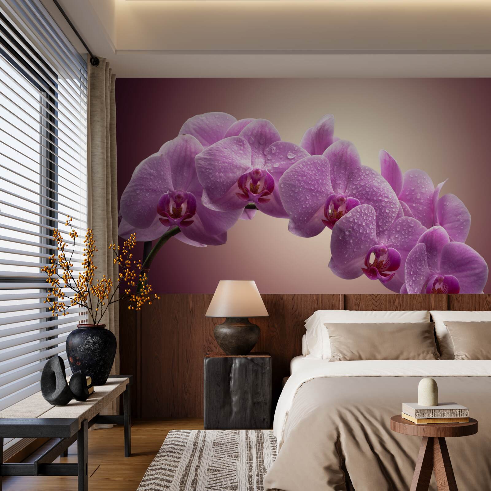 Fototapeta kwitnąca gałąź liliowej orchidei
