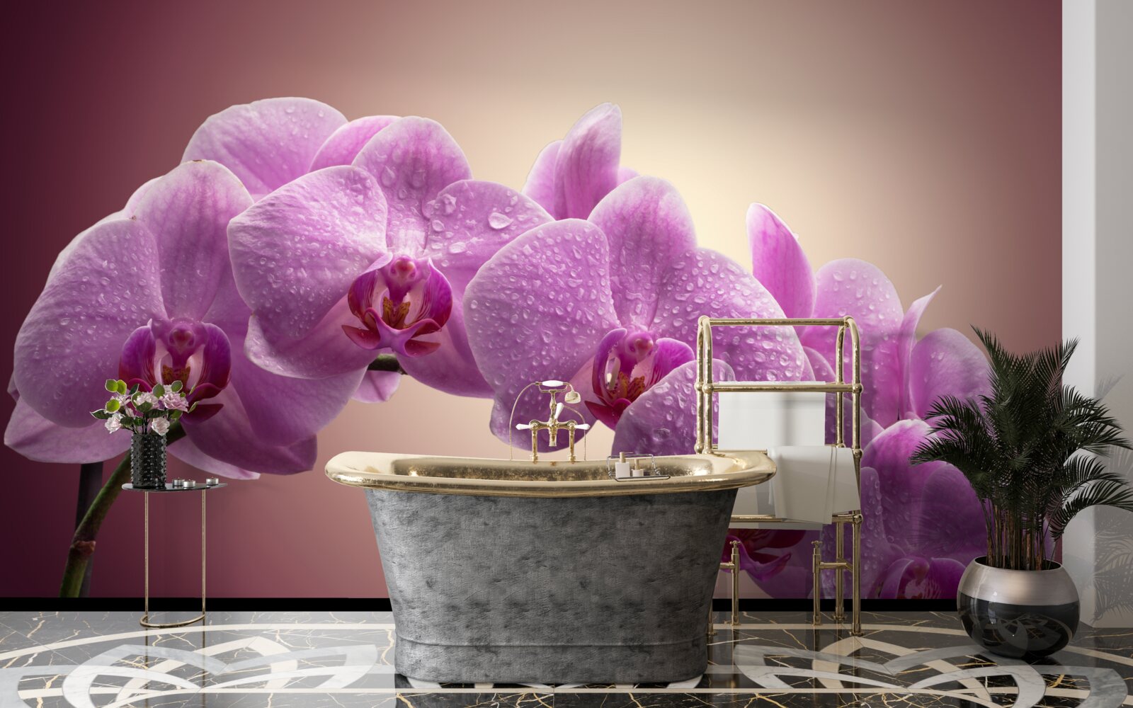 Fototapeta kwitnąca gałąź liliowej orchidei