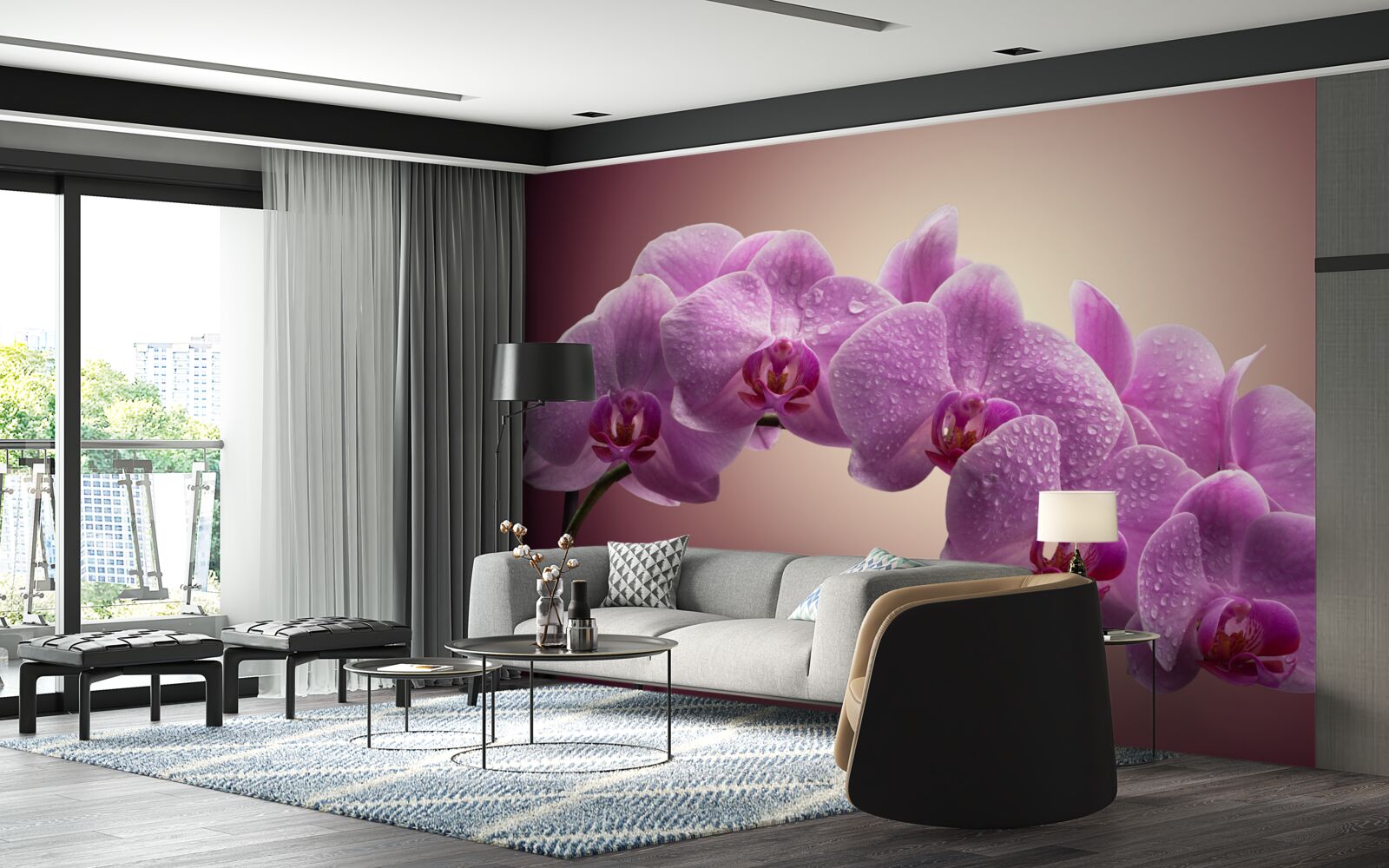 Fototapeta kwitnąca gałąź liliowej orchidei