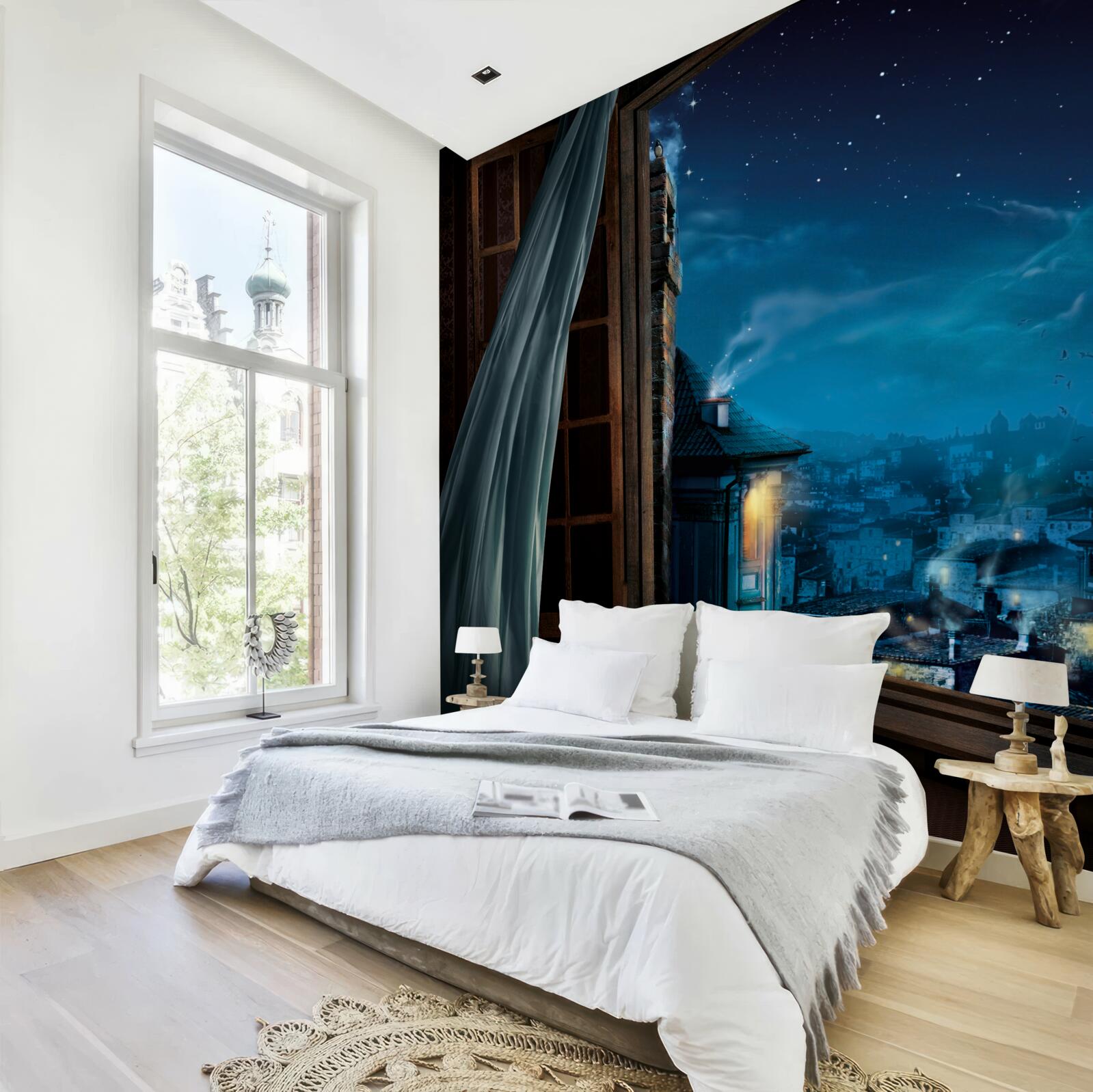 Fototapeta widok z okna na nocne niebo