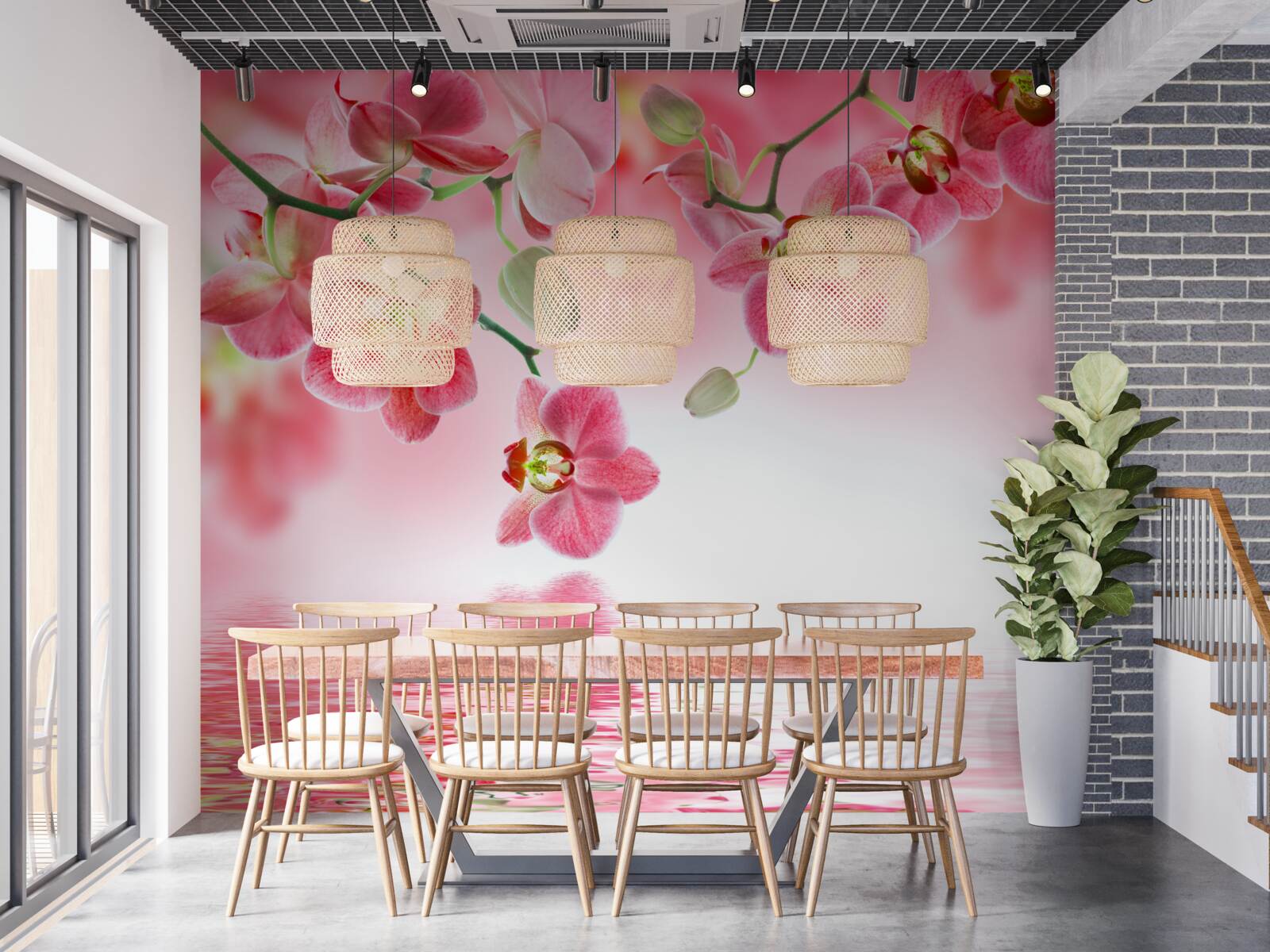 Fototapeta nad wodą wisi czerwona orchidea na drzewie