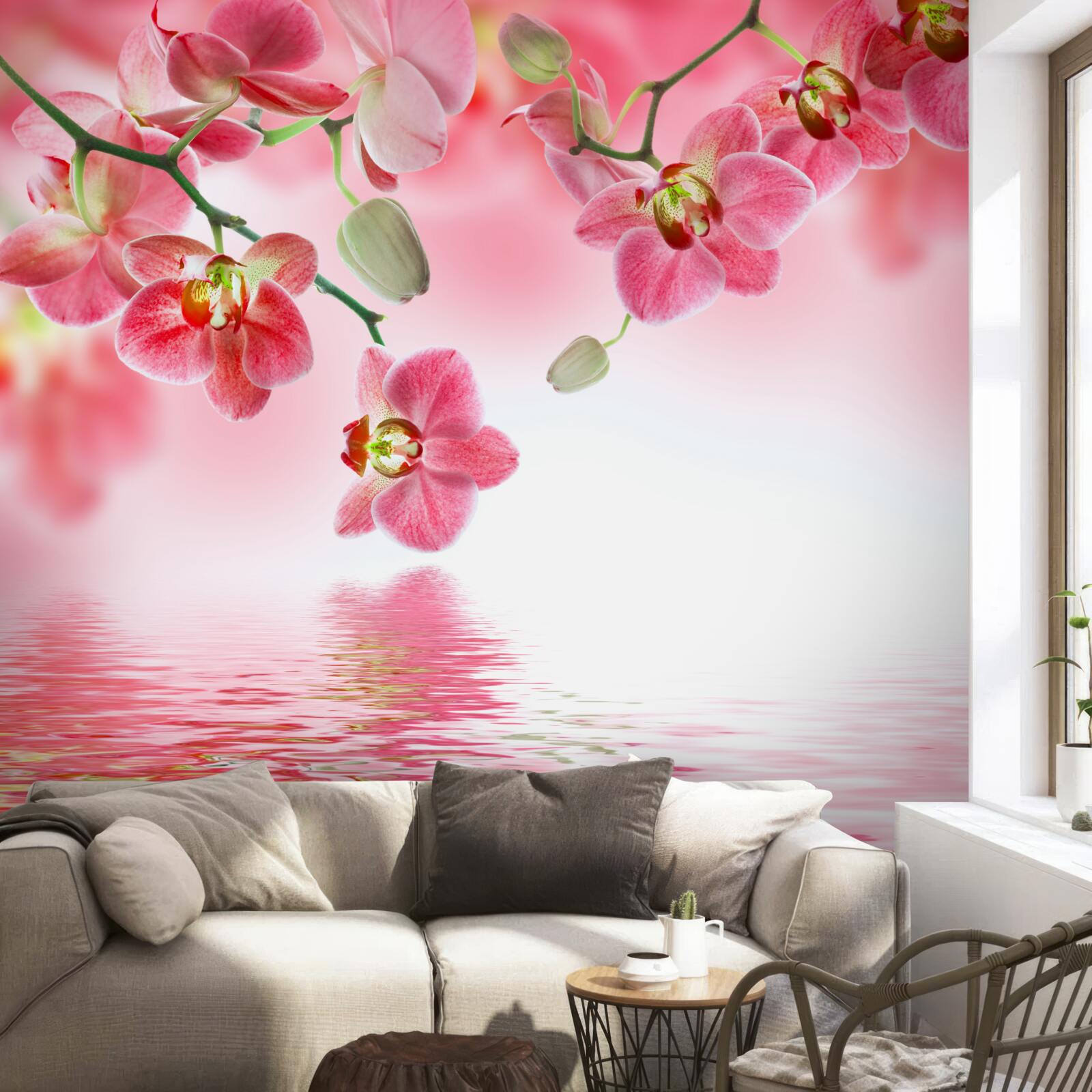Fototapeta nad wodą wisi czerwona orchidea na drzewie