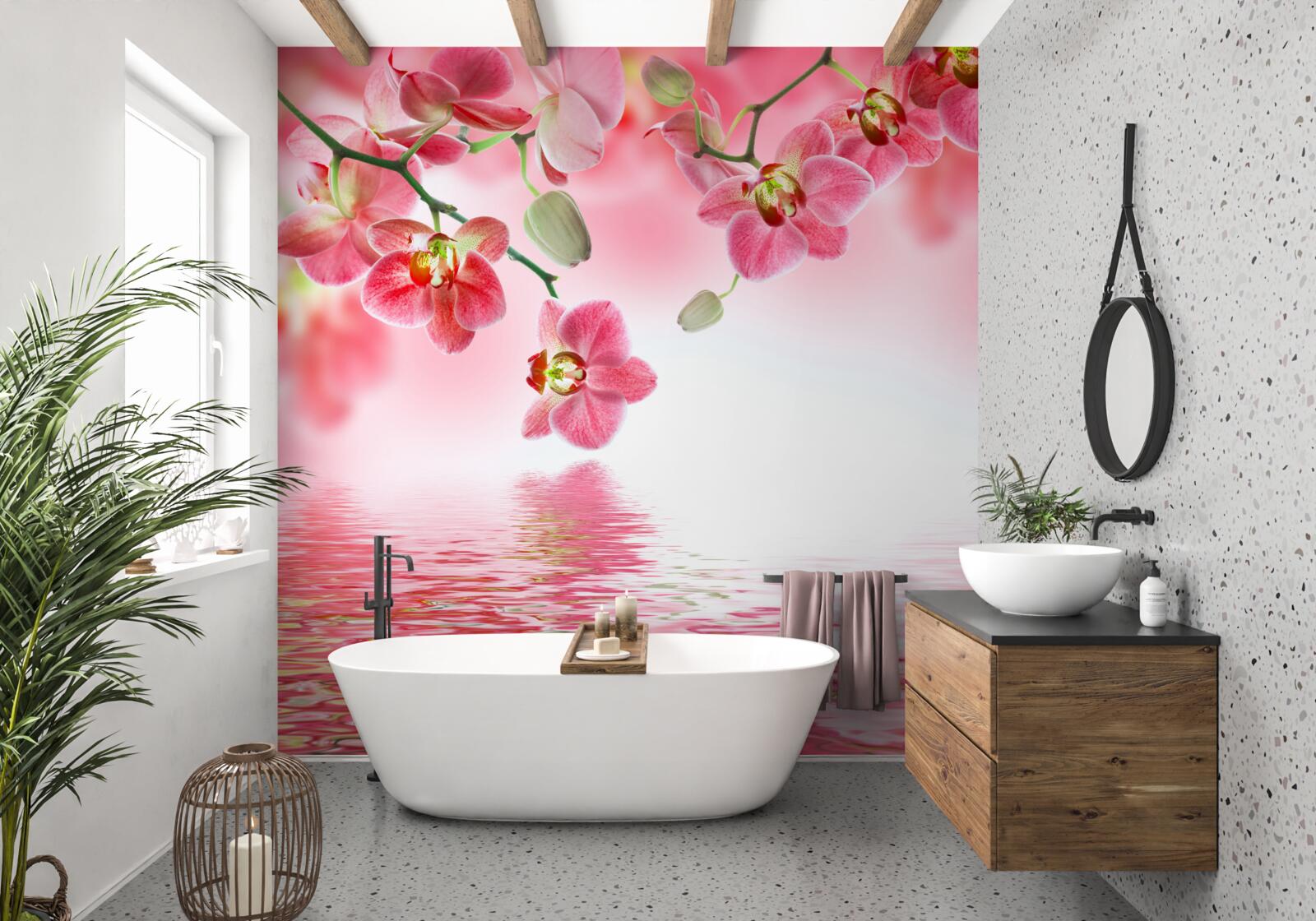 Fototapeta nad wodą wisi czerwona orchidea na drzewie