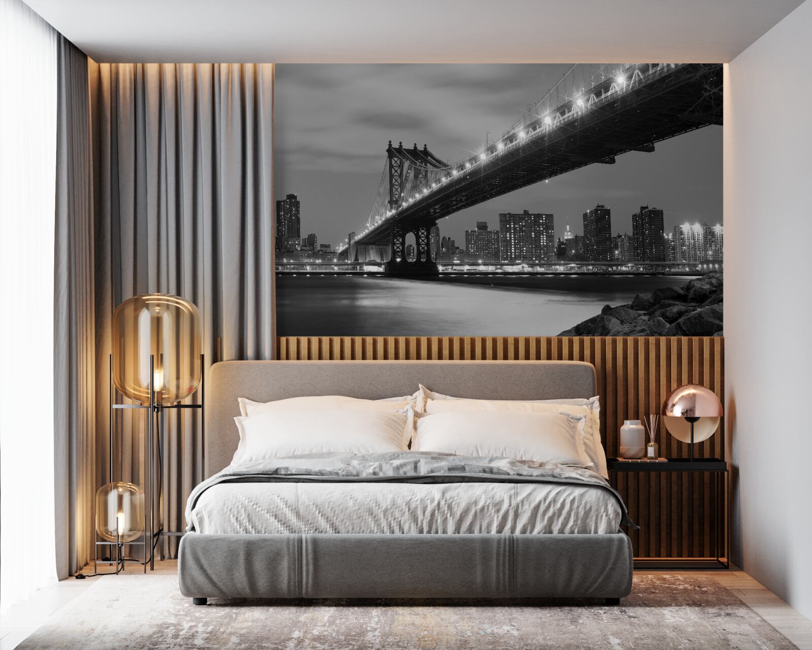 Fototapeta iluminacja mostu manhattan