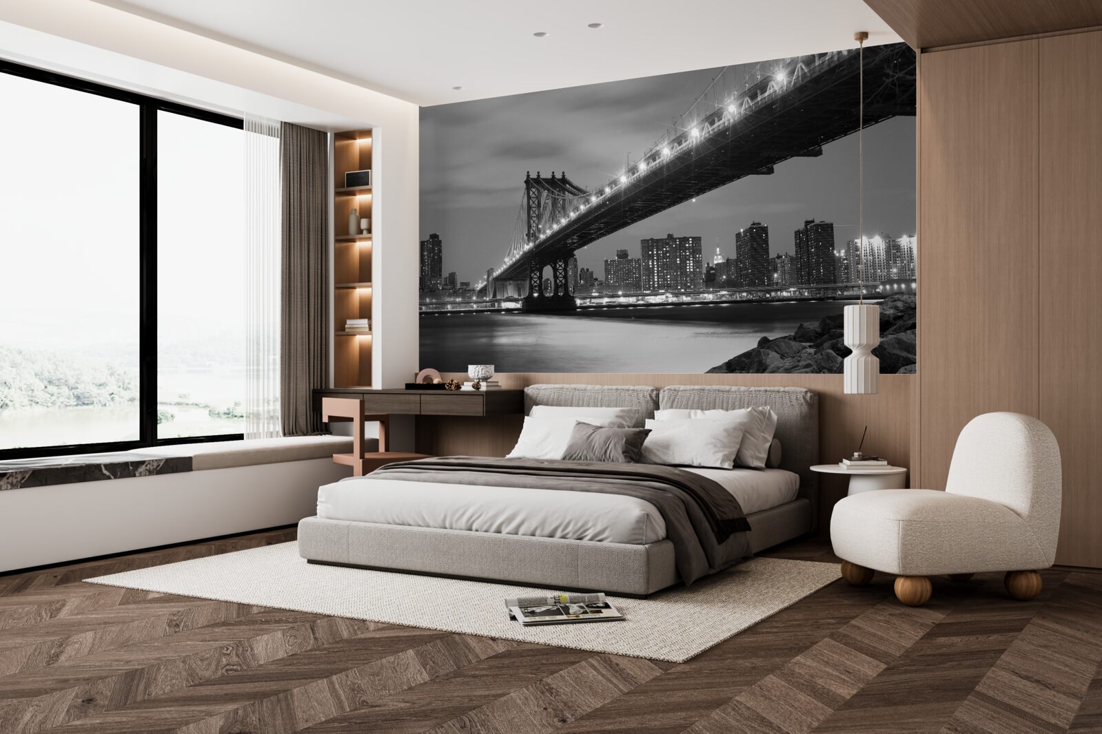 Fototapeta iluminacja mostu manhattan