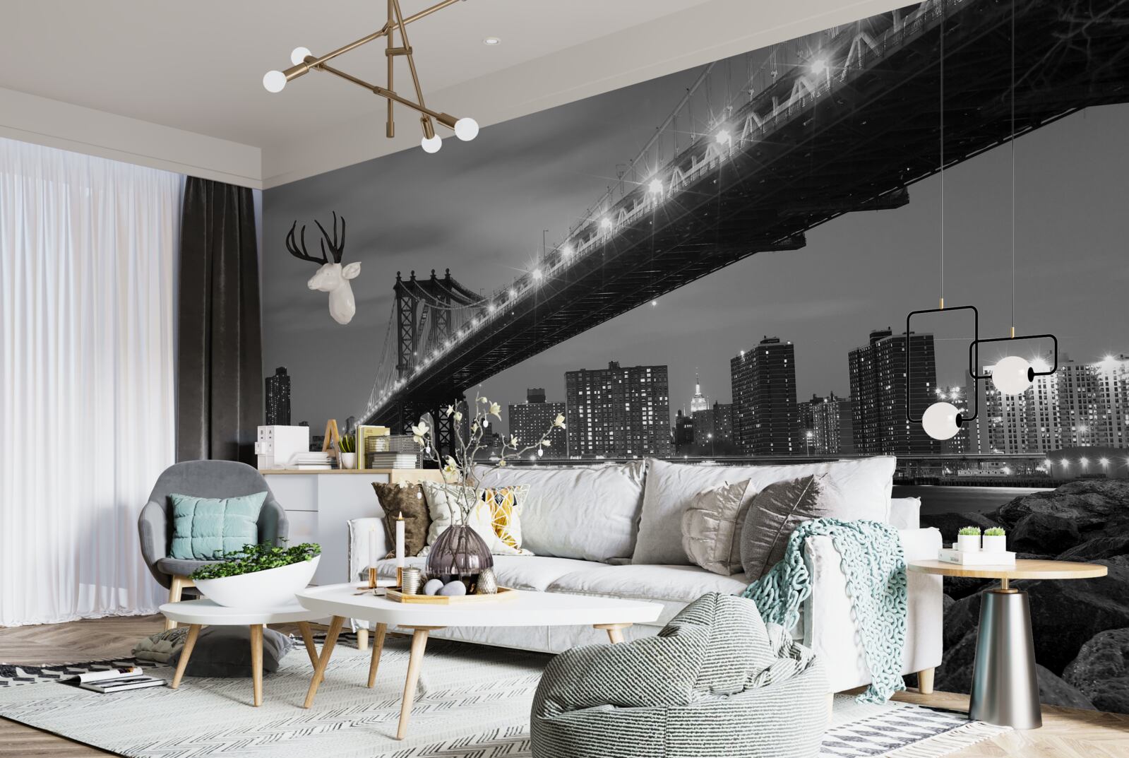 Fototapeta iluminacja mostu manhattan