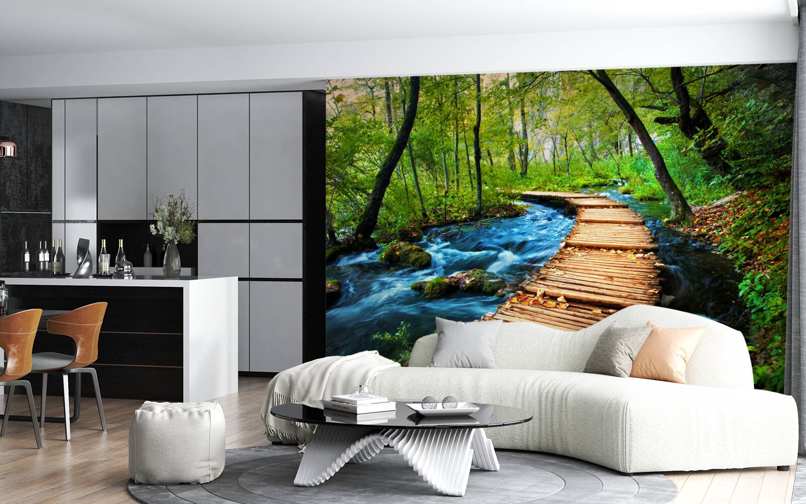 Fototapeta drewniany most przechodzący przez gęsty las