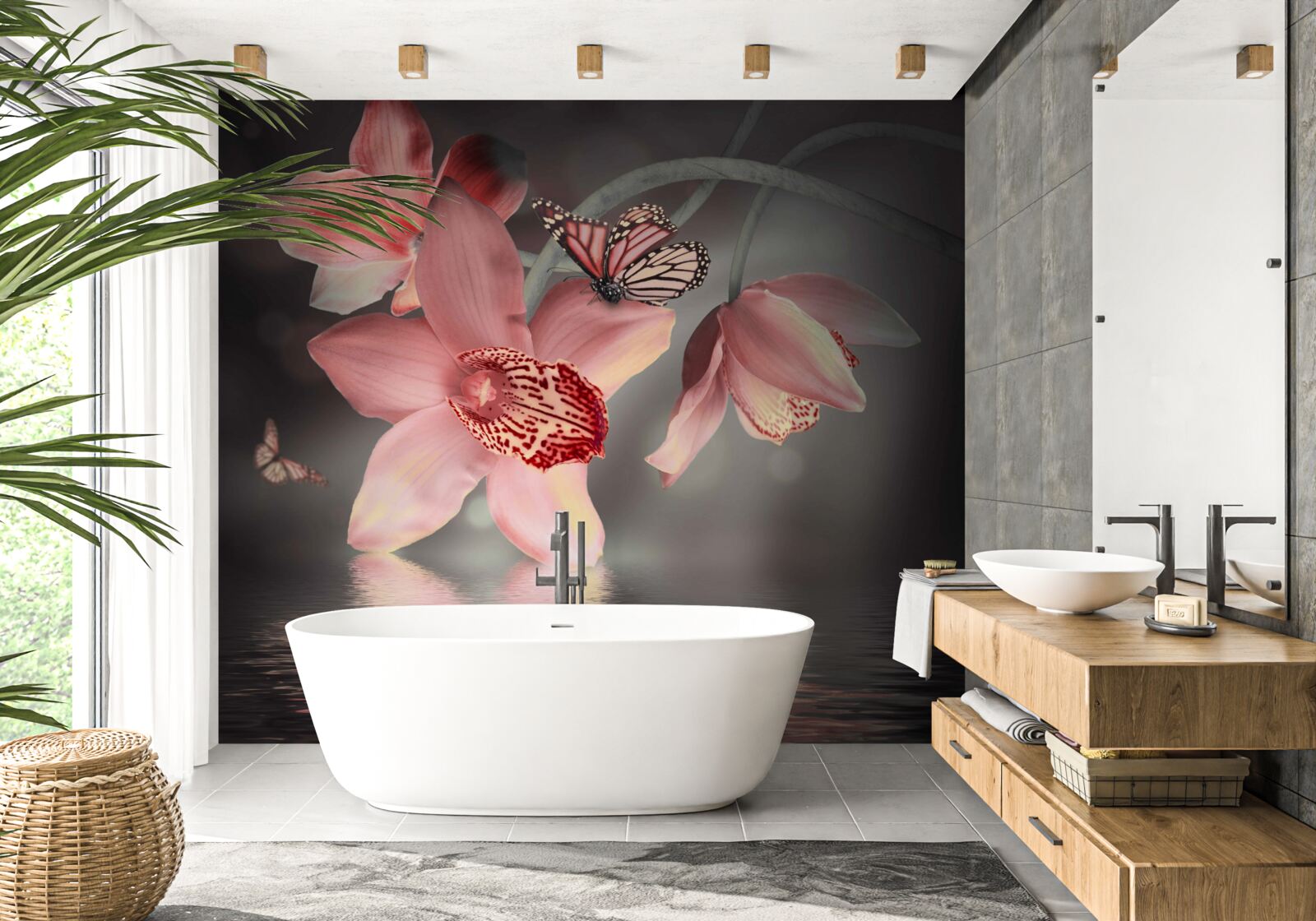 Fototapeta nad powierzchnią wody wisi różowa orchidea