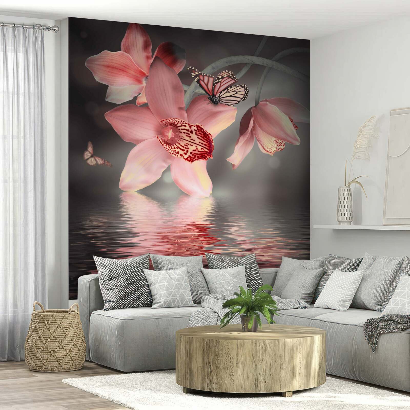Fototapeta nad powierzchnią wody wisi różowa orchidea