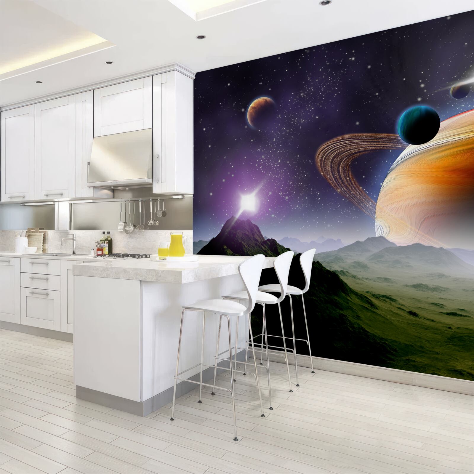 Fototapeta abstrakcyjny obraz planet i gór w kosmosie