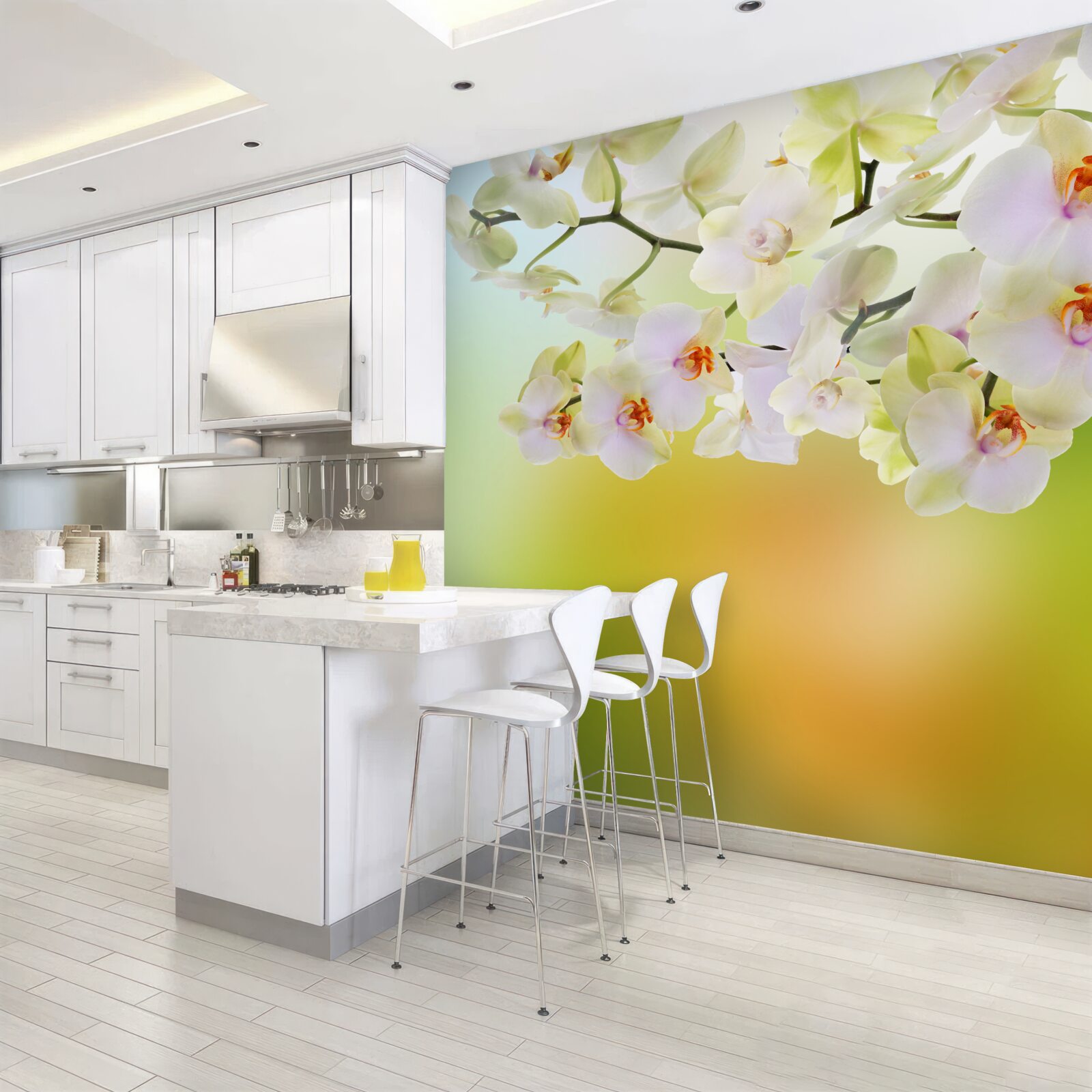 Fototapeta duże białe orchidee na łodydze
