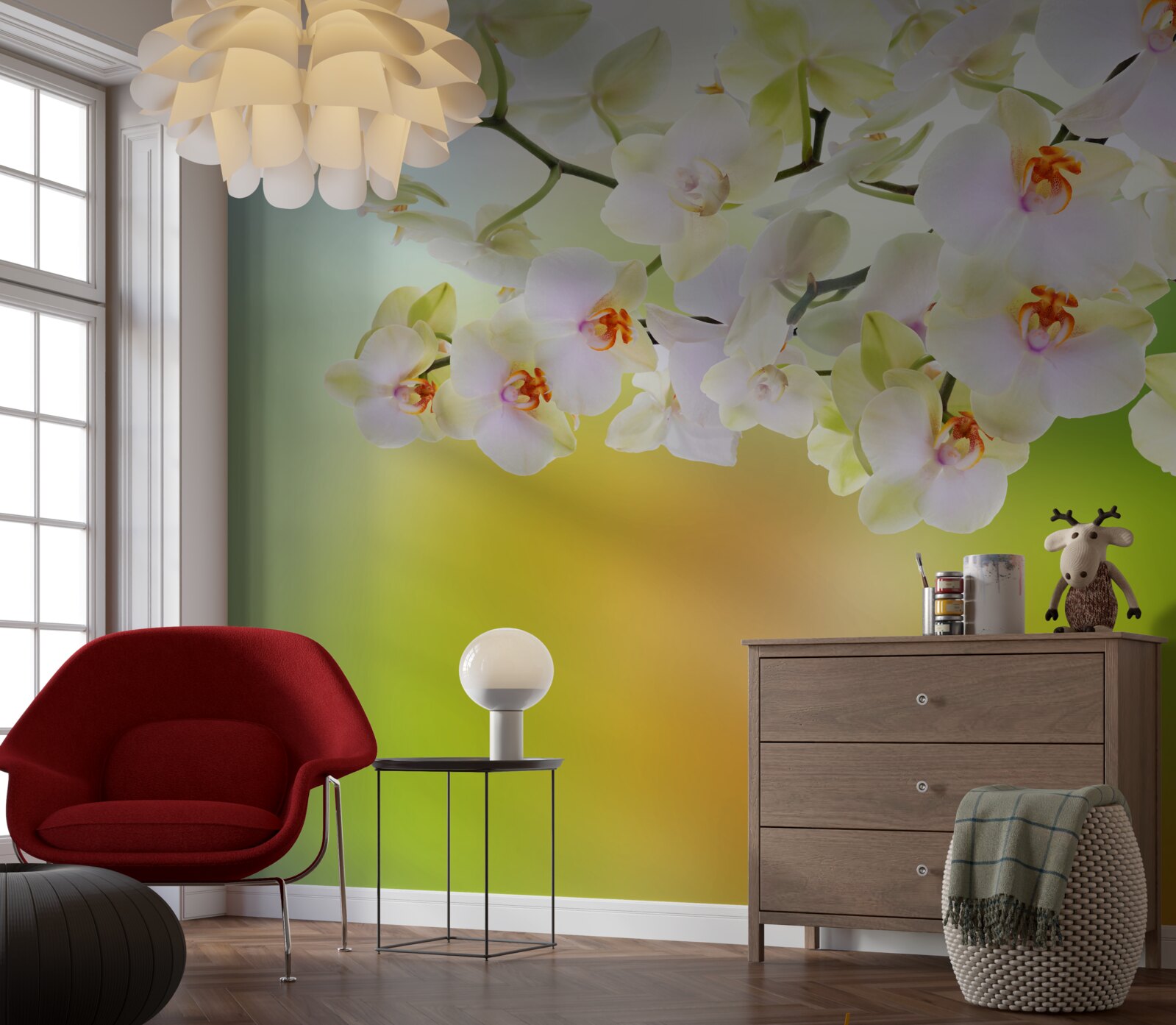 Fototapeta duże białe orchidee na łodydze