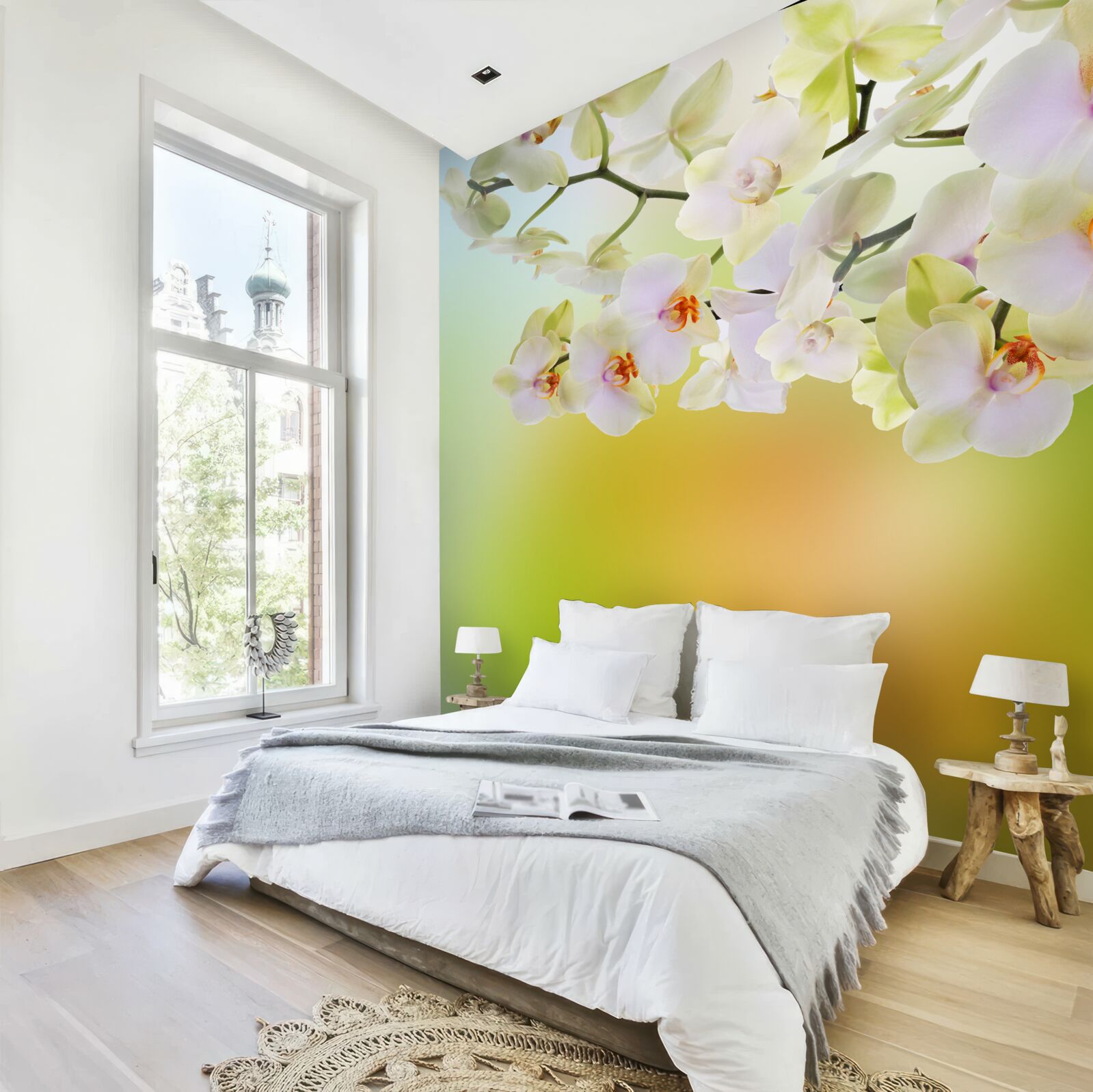 Fototapeta duże białe orchidee na łodydze