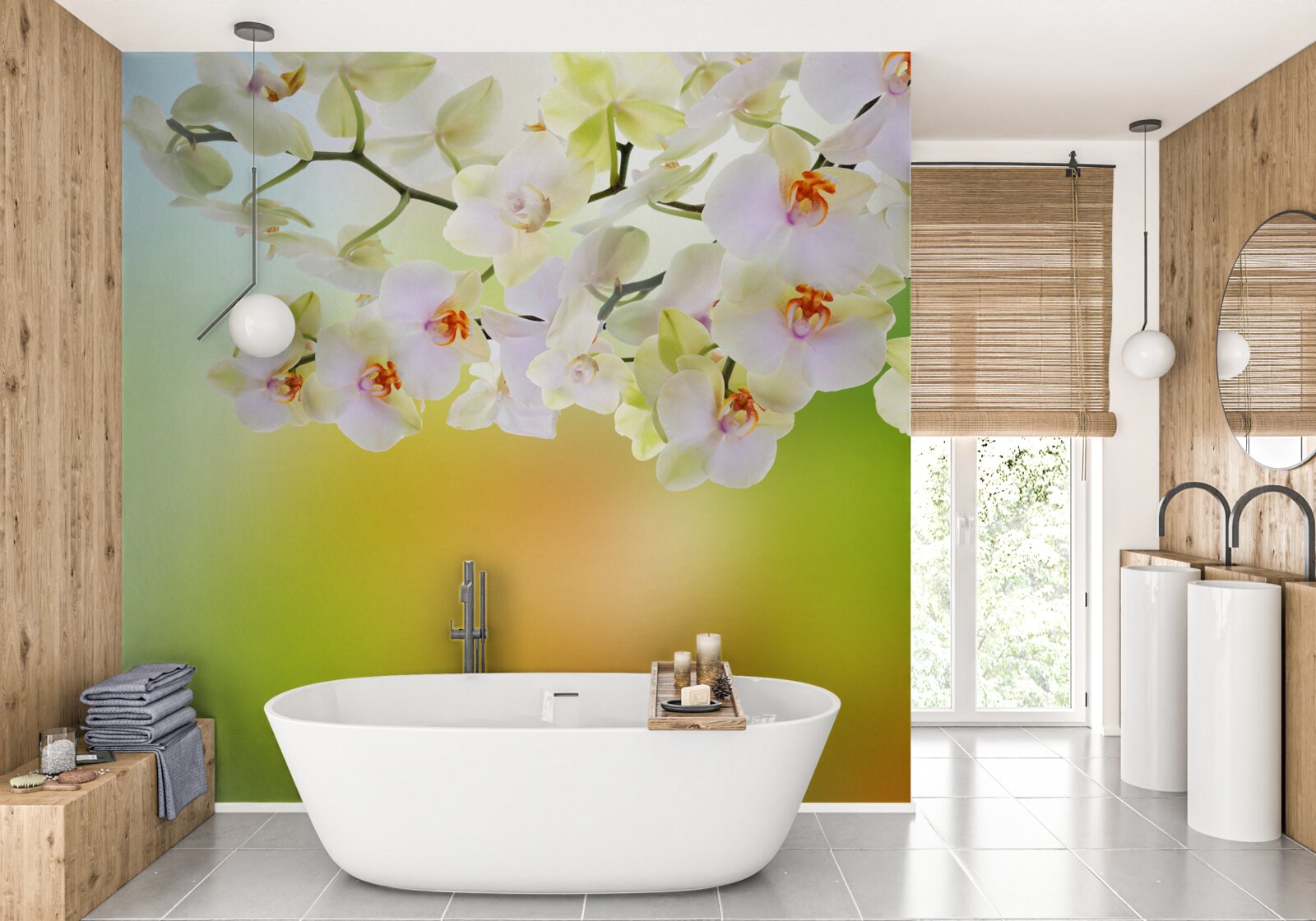Fototapeta duże białe orchidee na łodydze