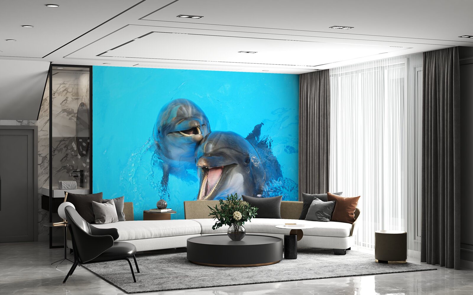 Fototapeta dwa uśmiechnięte delfiny