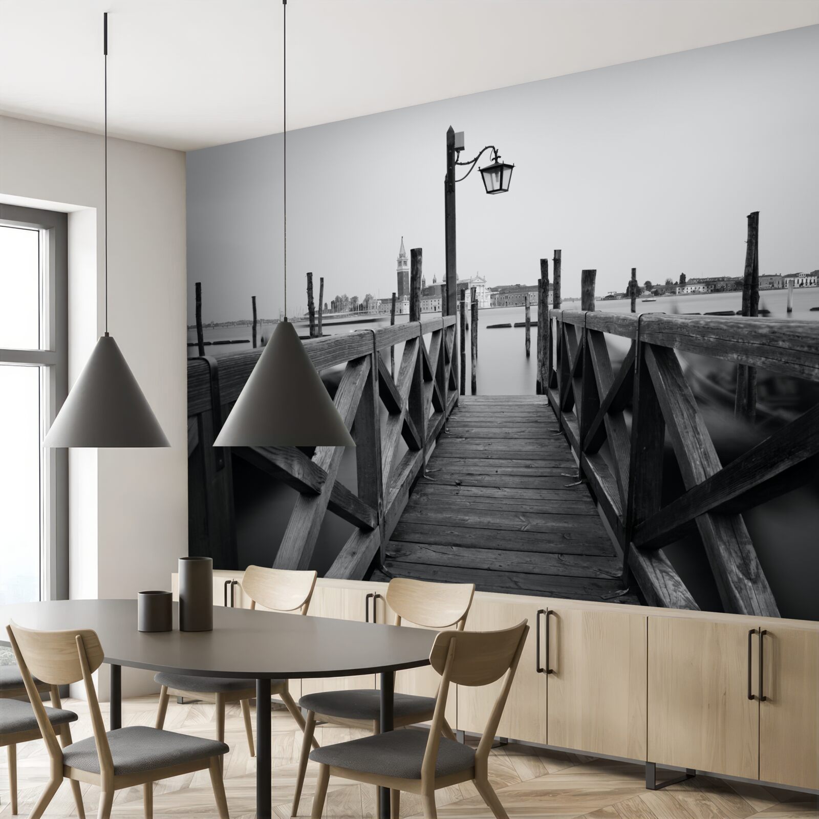 Fototapeta nasyp wykonany z drewna obok wody