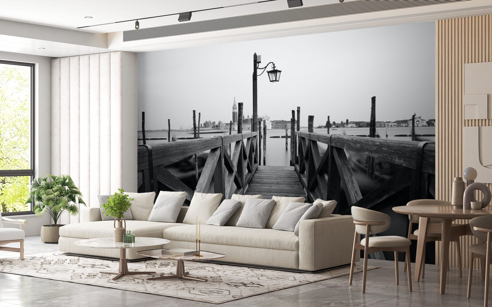 Fototapeta nasyp wykonany z drewna obok wody