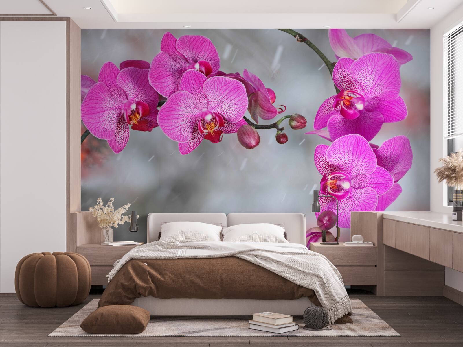 Fototapeta w deszczu kwitną różowe orchidee