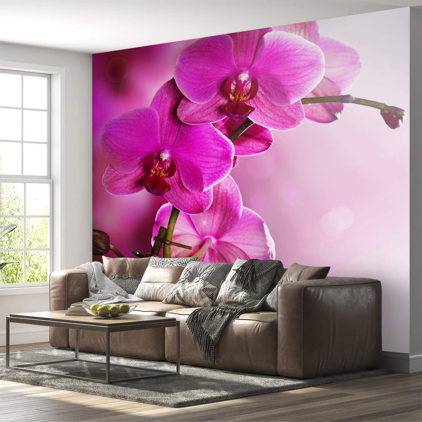 Fototapeta pełna wdzięku gałąź liliowej orchidei w słońcu