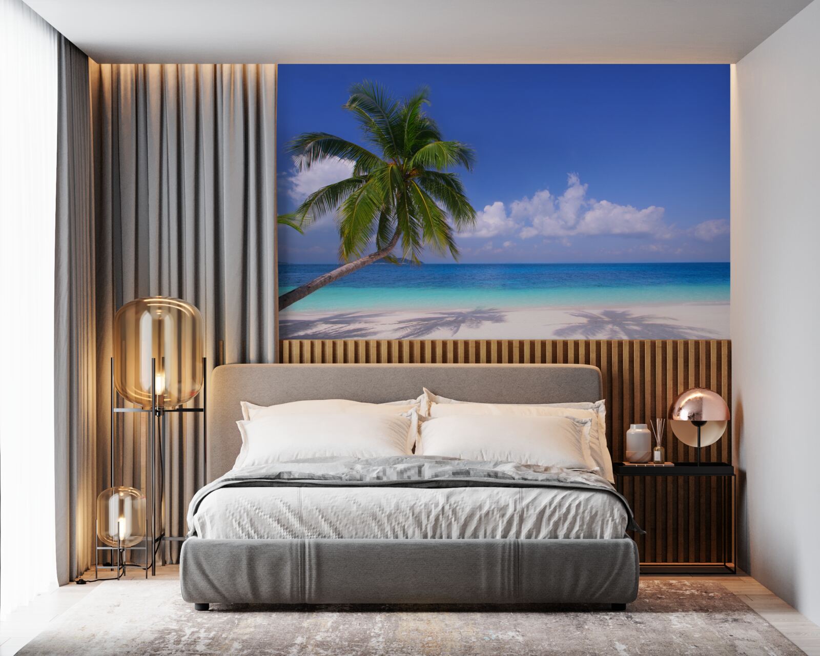 Fototapeta palma na idyllicznym brzegu
