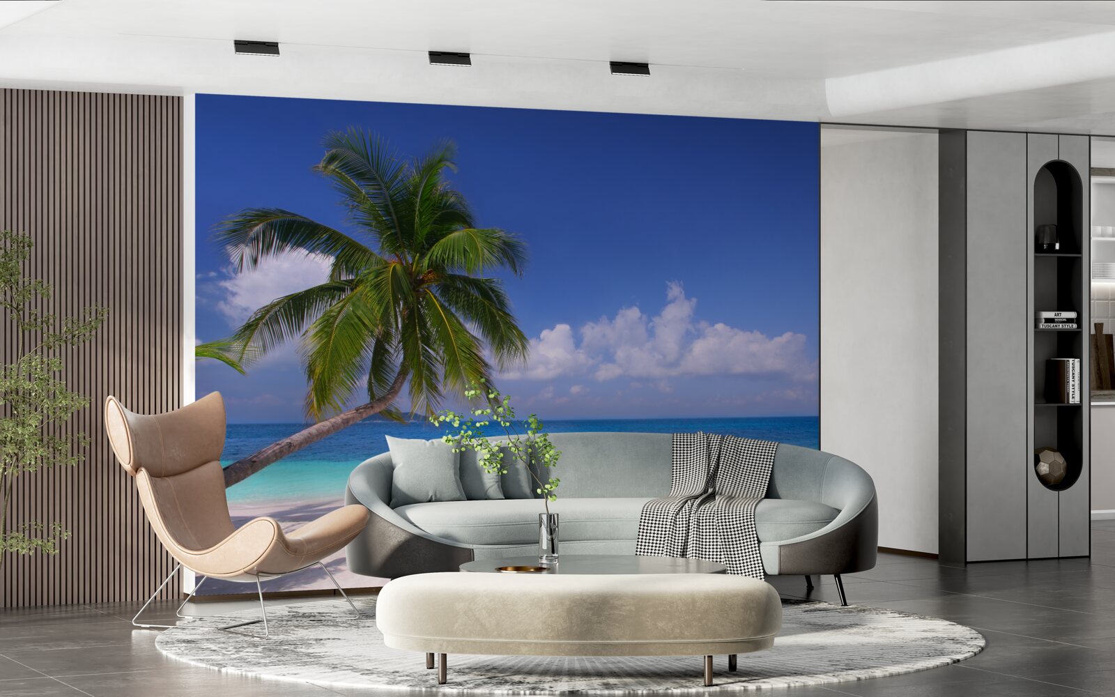 Fototapeta palma na idyllicznym brzegu